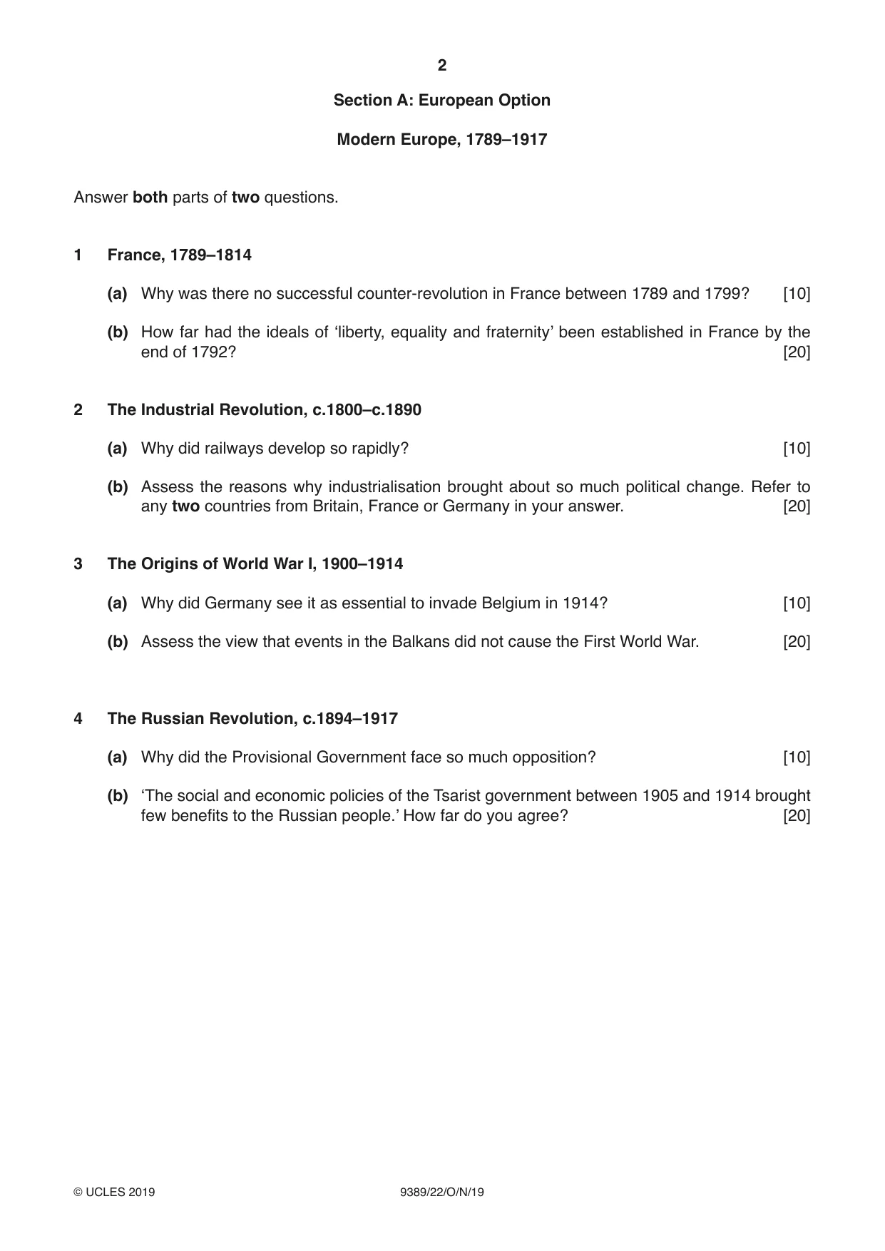 Cambridge A Level History 9389 2019 Oct/Nov Paper 2 · Variant 2 question paper, page 2 of 4