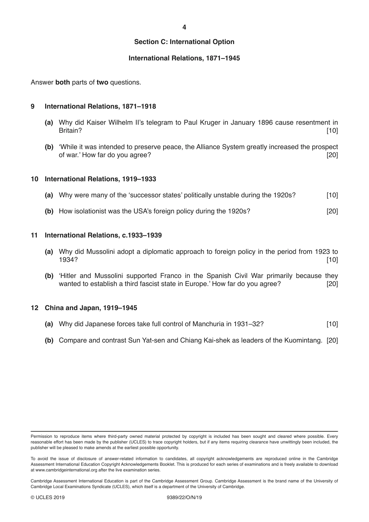 Cambridge A Level History 9389 2019 Oct/Nov Paper 2 · Variant 2 question paper, page 4 of 4