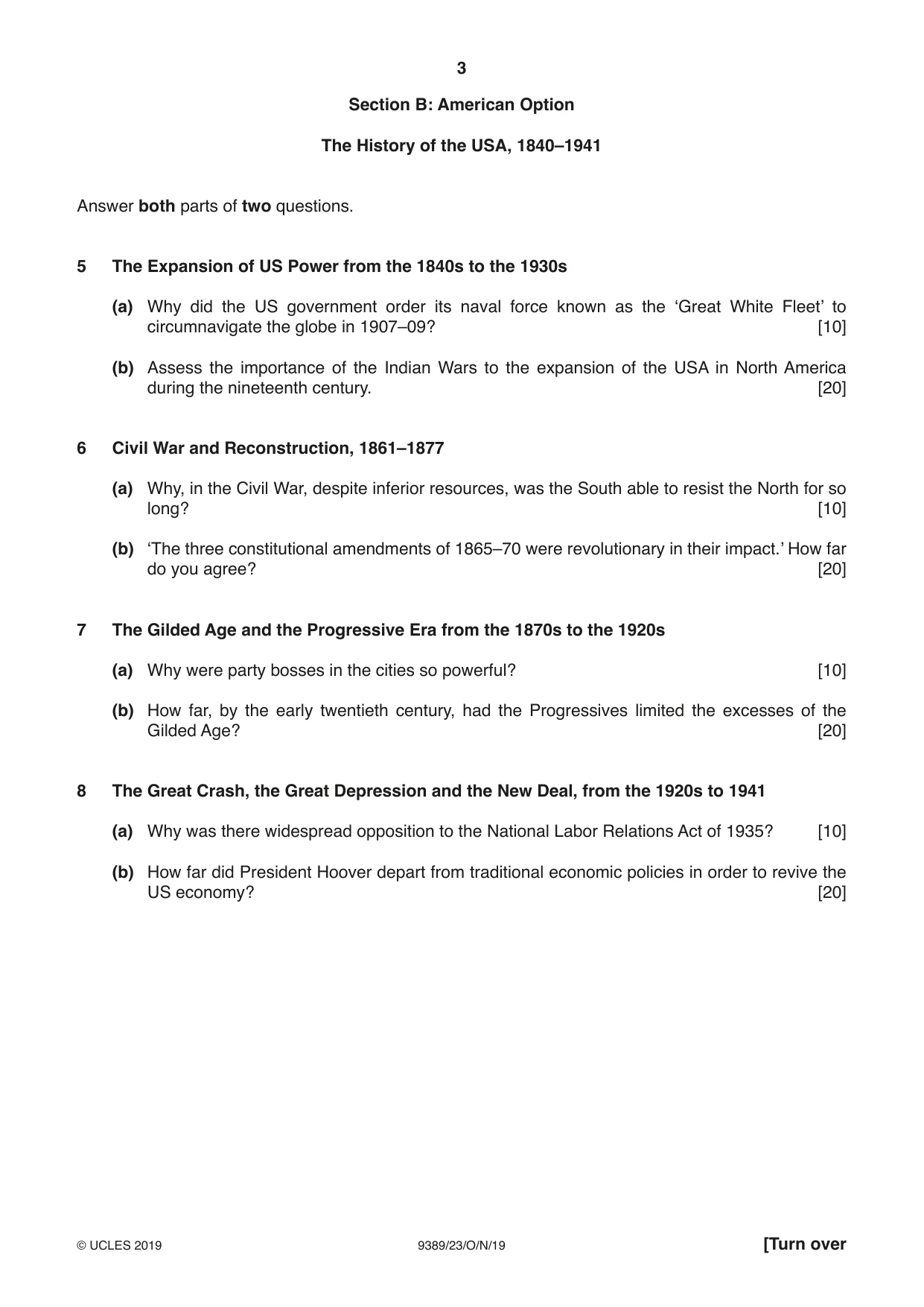 Cambridge A Level History 9389 2019 Oct/Nov Paper 2 · Variant 3 question paper, page 3 of 4