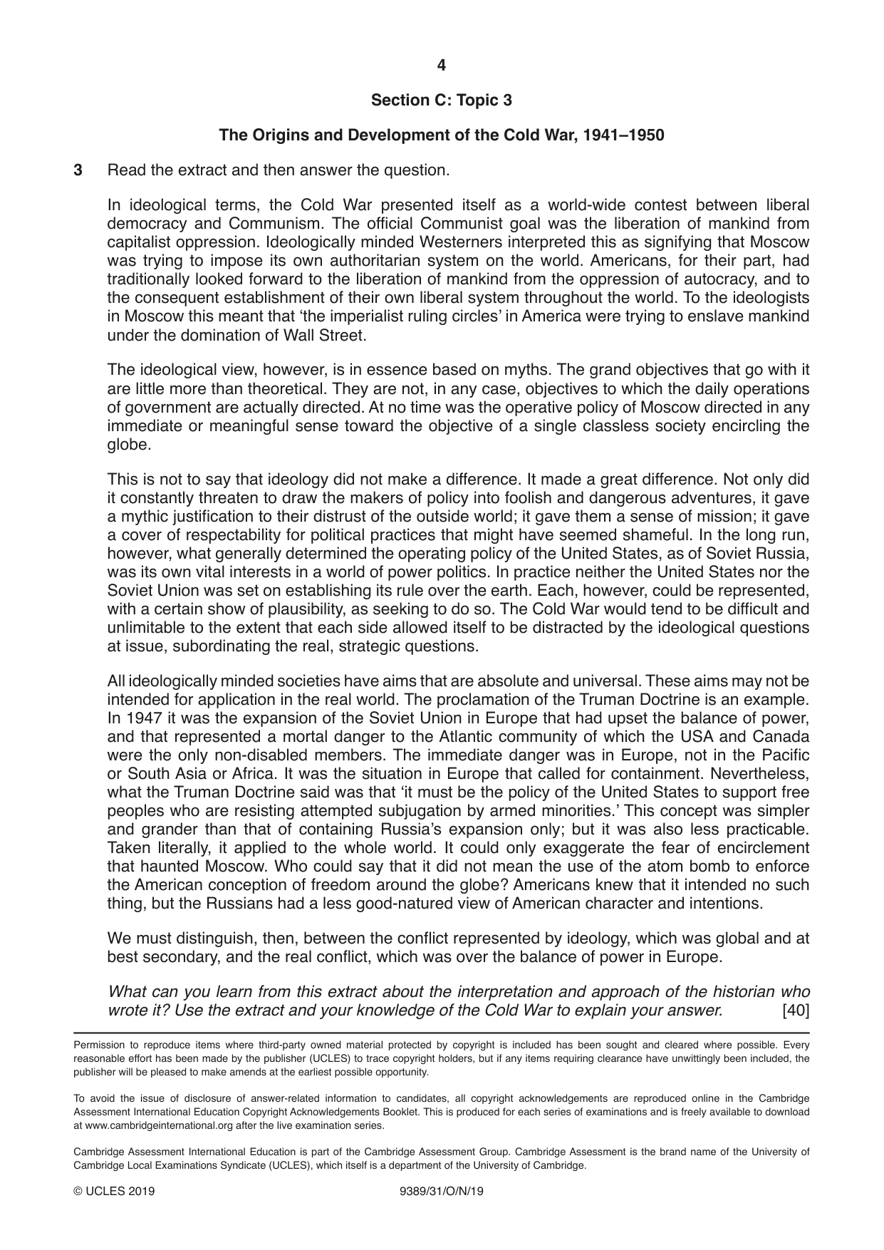 Cambridge A Level History 9389 2019 Oct/Nov Paper 3 · Variant 1 question paper, page 4 of 4