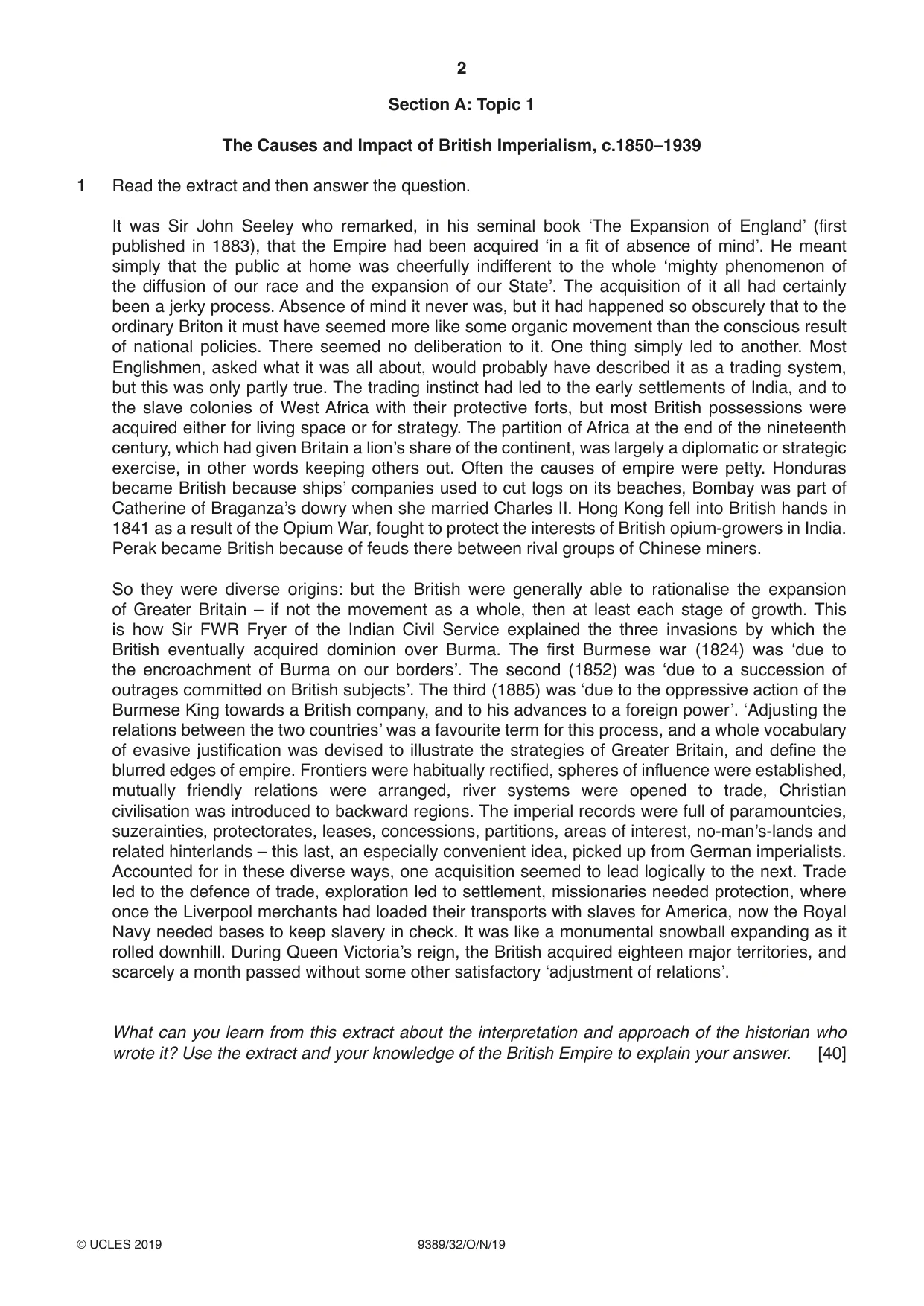 Cambridge A Level History 9389 2019 Oct/Nov Paper 3 · Variant 2 question paper, page 2 of 4