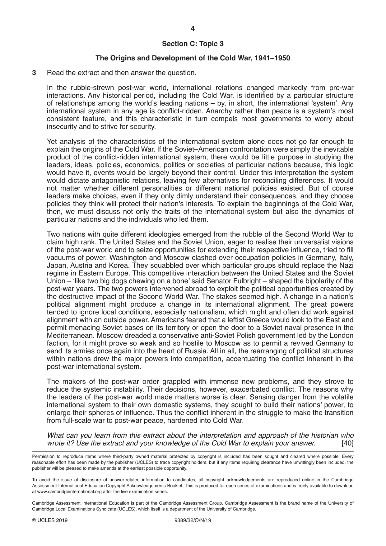 Cambridge A Level History 9389 2019 Oct/Nov Paper 3 · Variant 2 question paper, page 4 of 4
