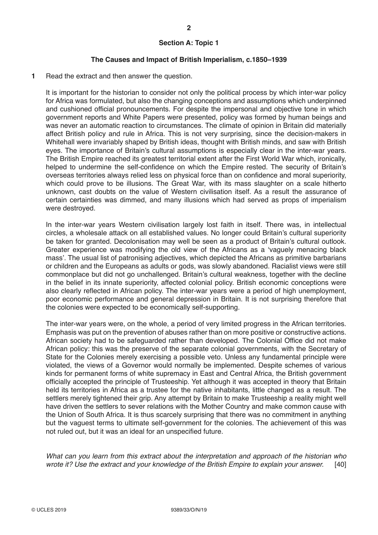 Cambridge A Level History 9389 2019 Oct/Nov Paper 3 · Variant 3 question paper, page 2 of 4