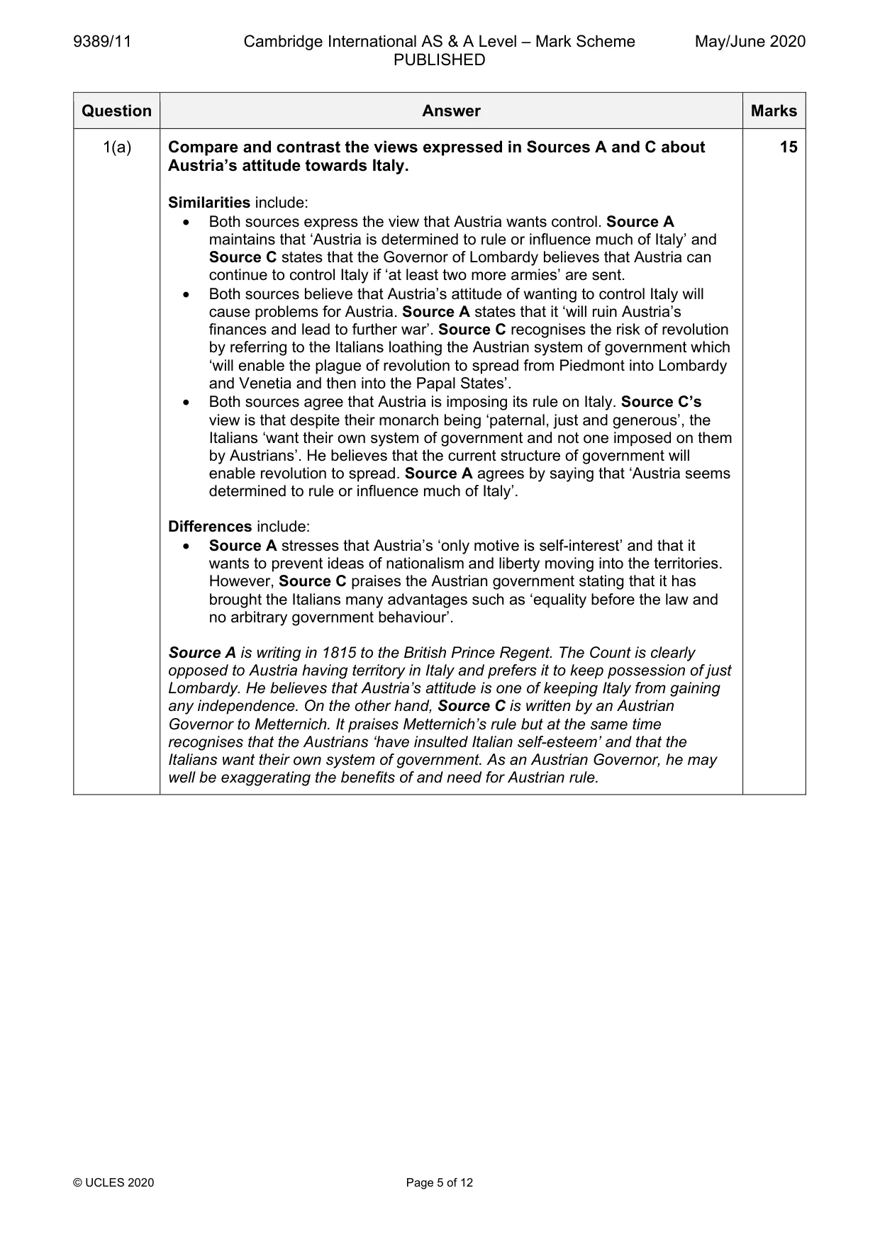 Mark scheme, page 5 of 12