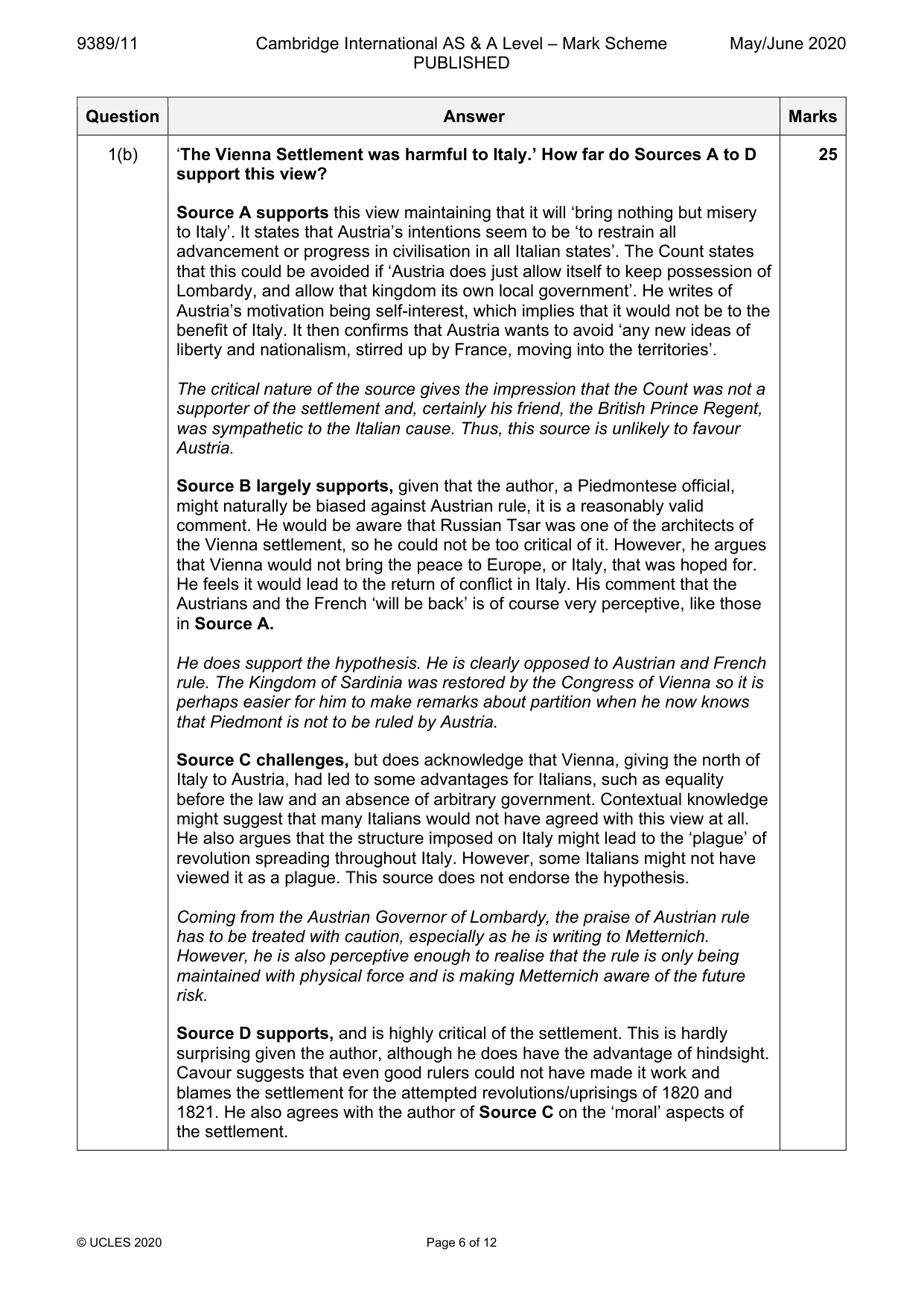 Mark scheme, page 6 of 12