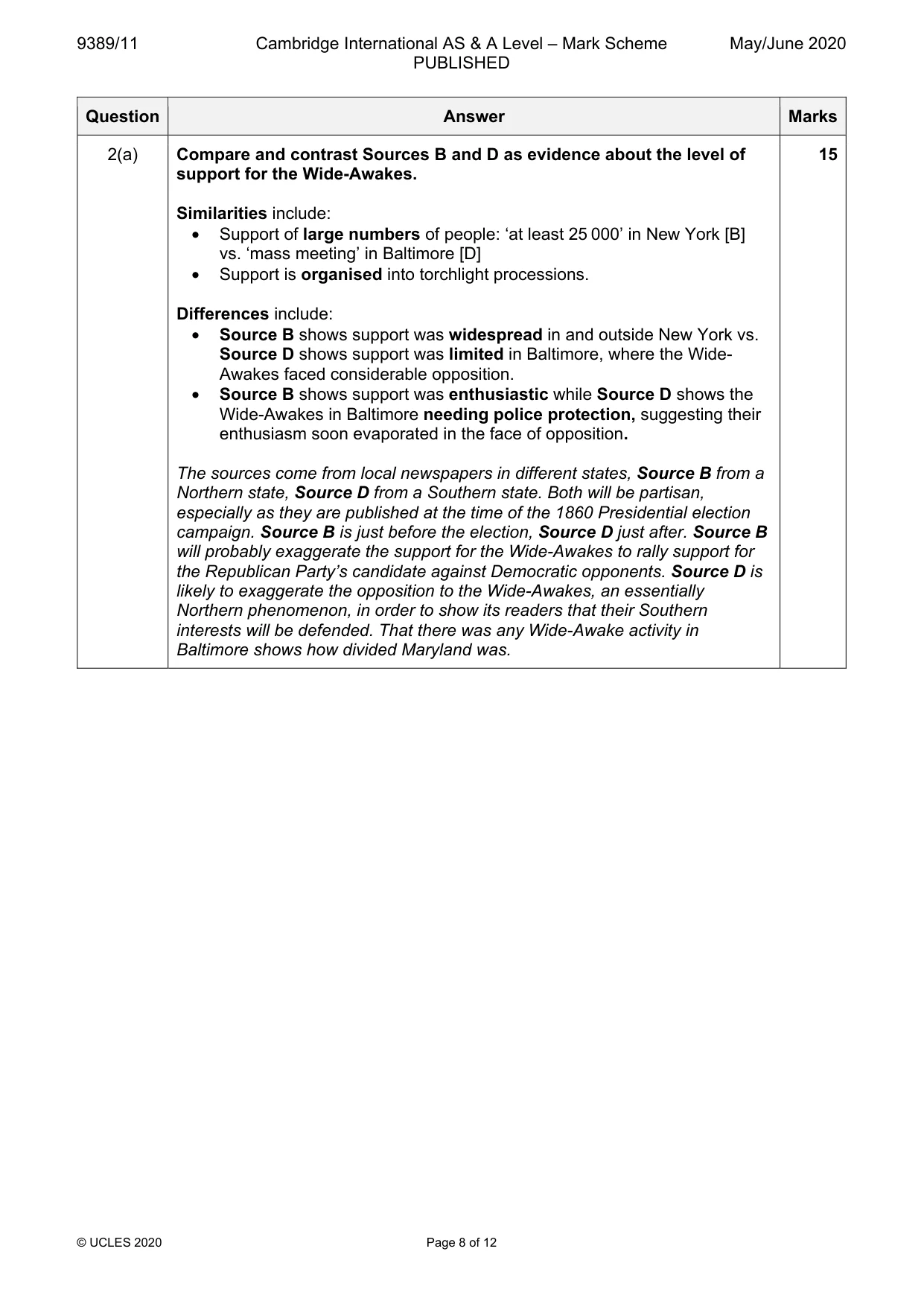 Mark scheme, page 8 of 12
