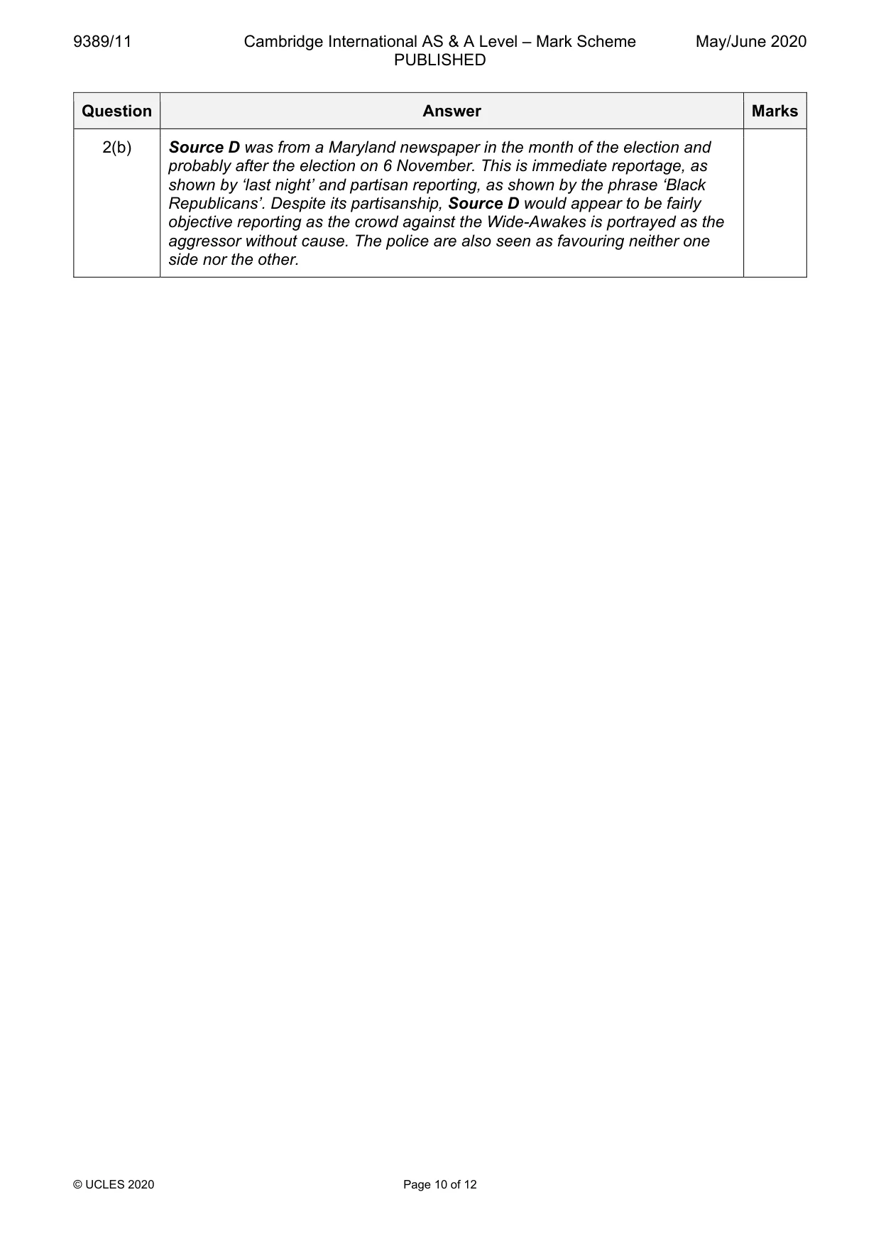 Mark scheme, page 10 of 12