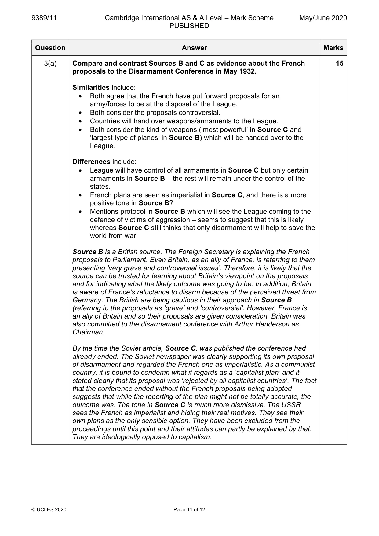Mark scheme, page 11 of 12