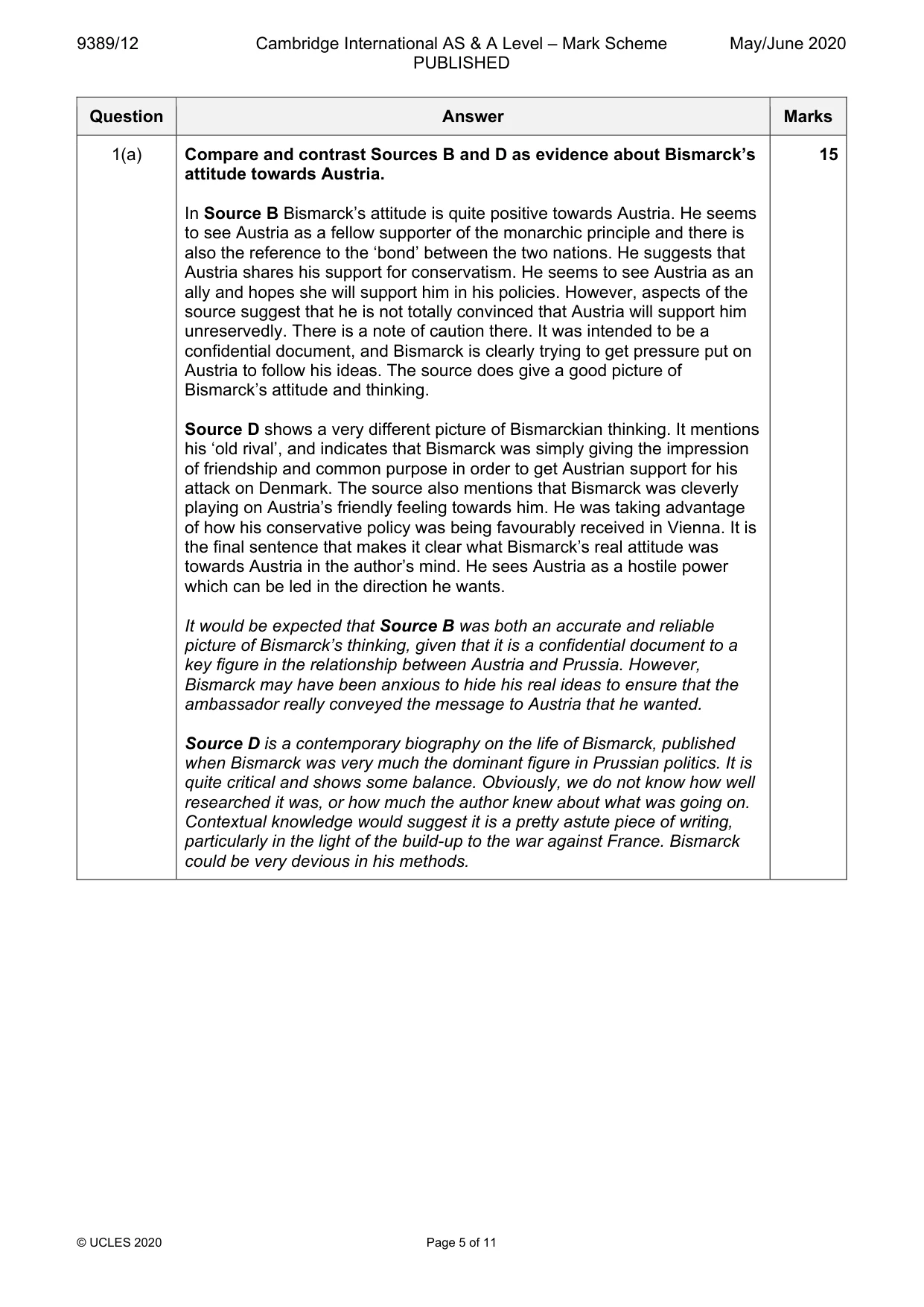 Mark scheme, page 5 of 11