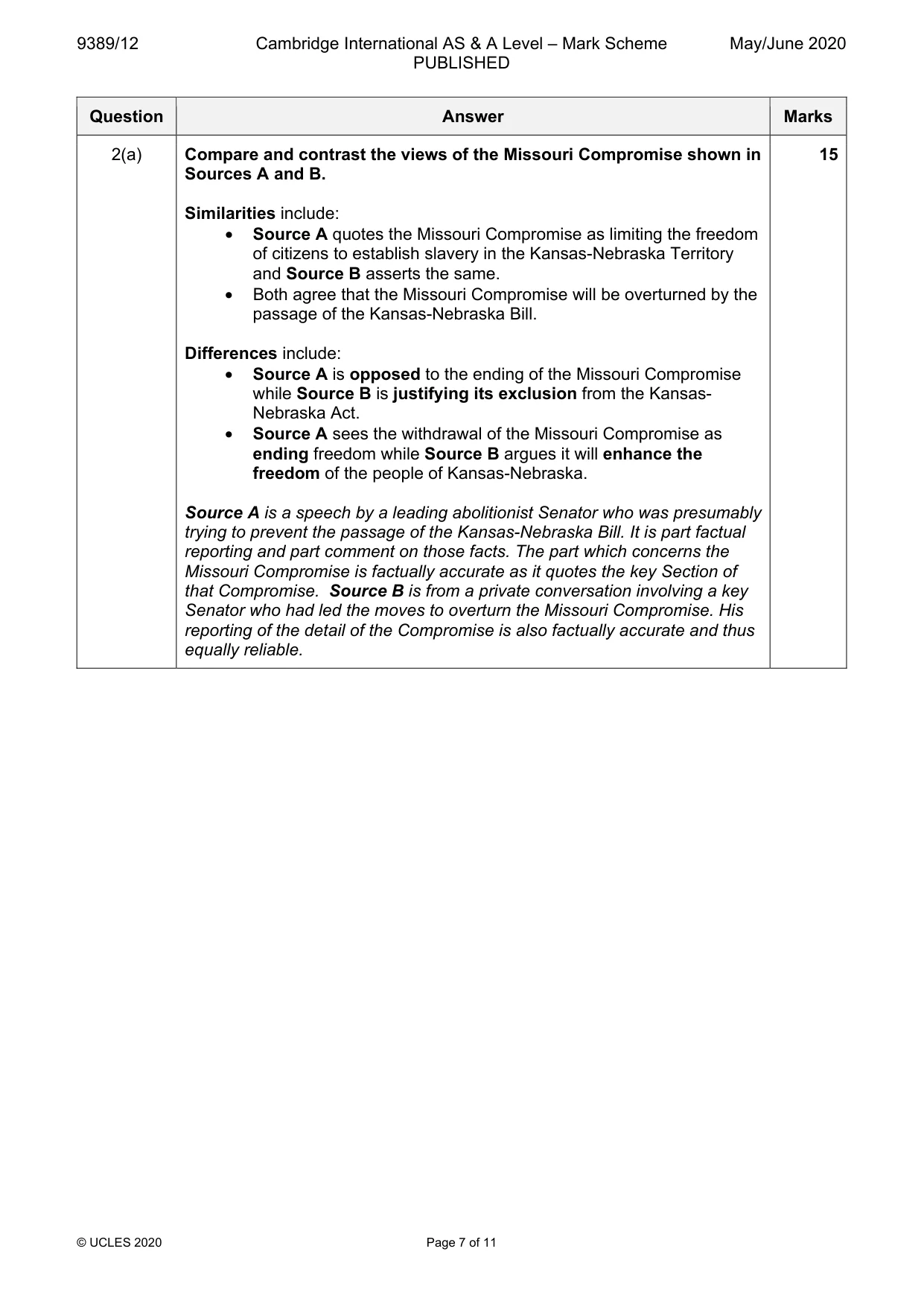 Mark scheme, page 7 of 11