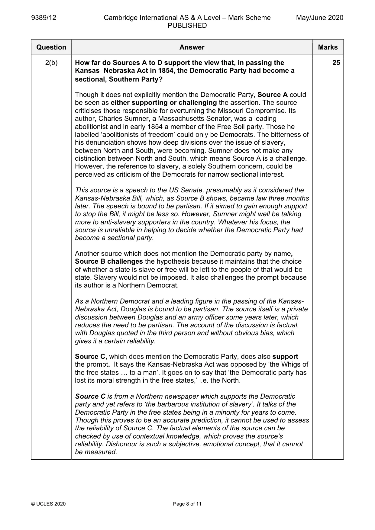 Mark scheme, page 8 of 11