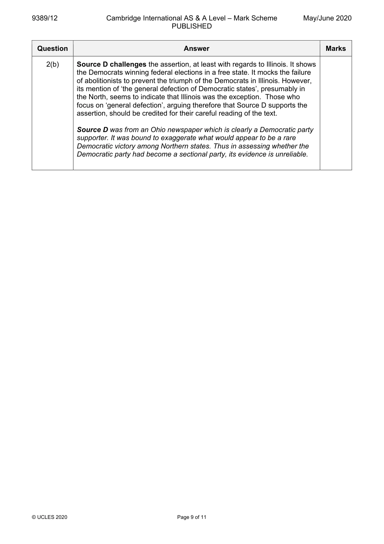 Mark scheme, page 9 of 11