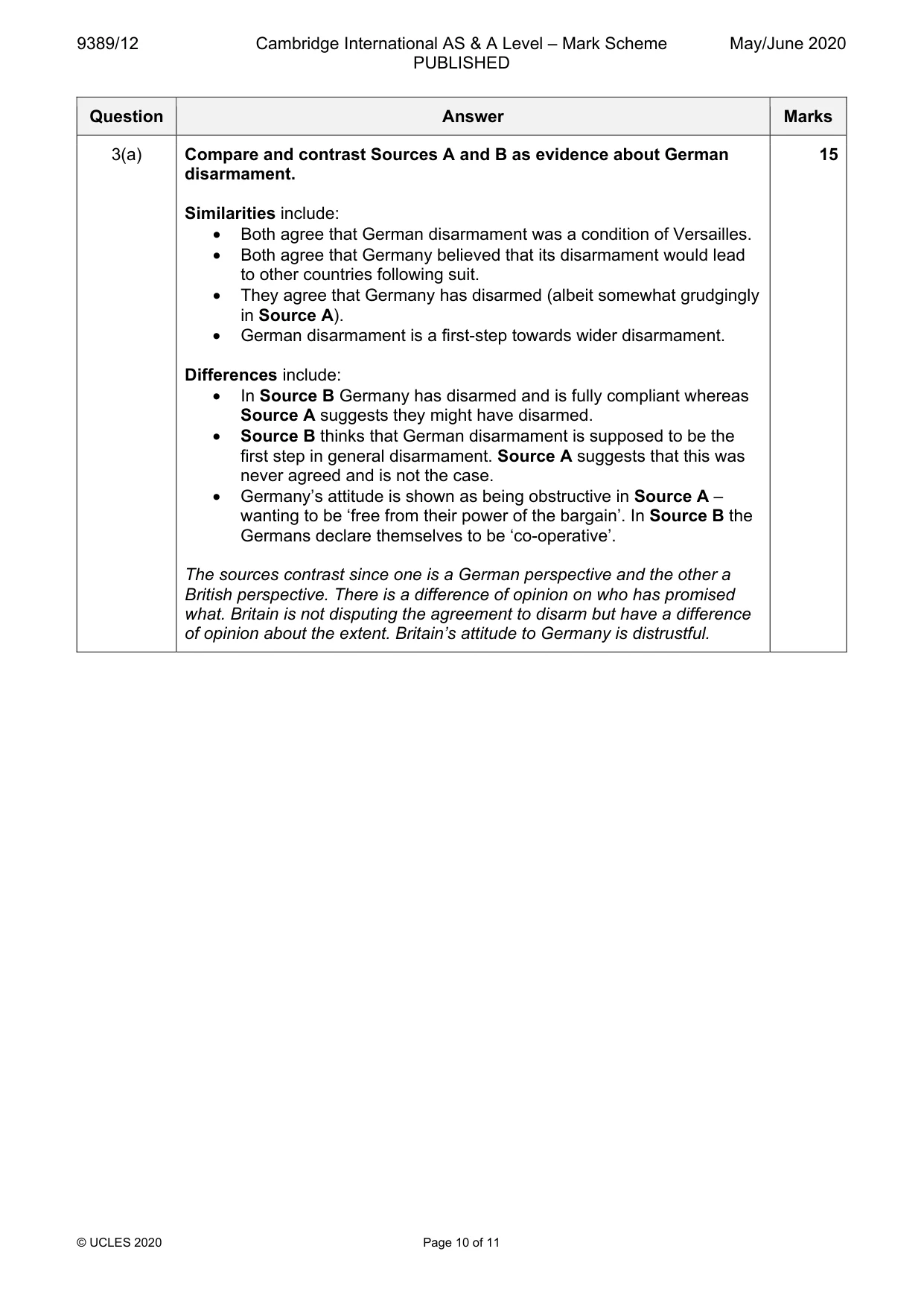 Mark scheme, page 10 of 11
