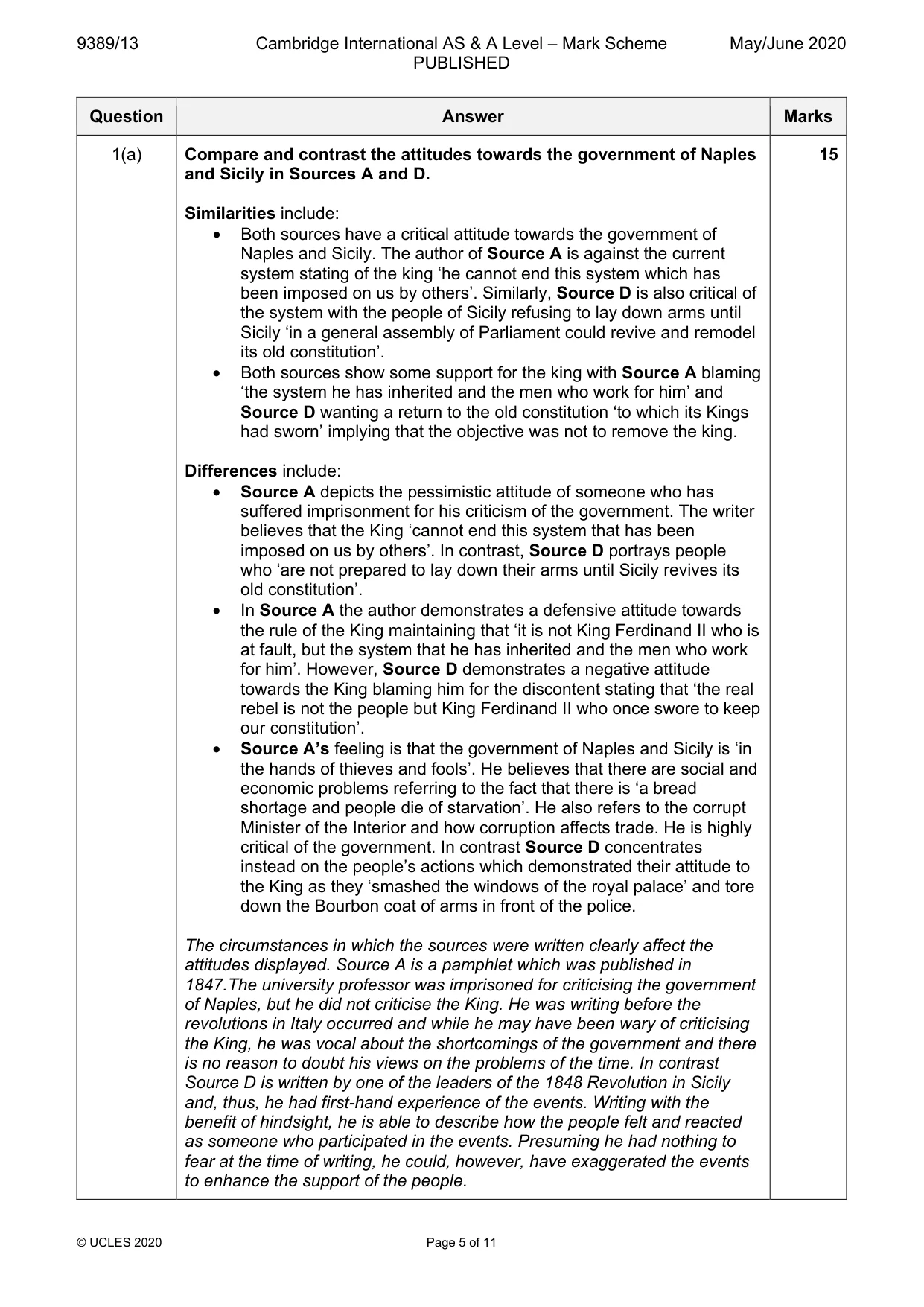 Mark scheme, page 5 of 11
