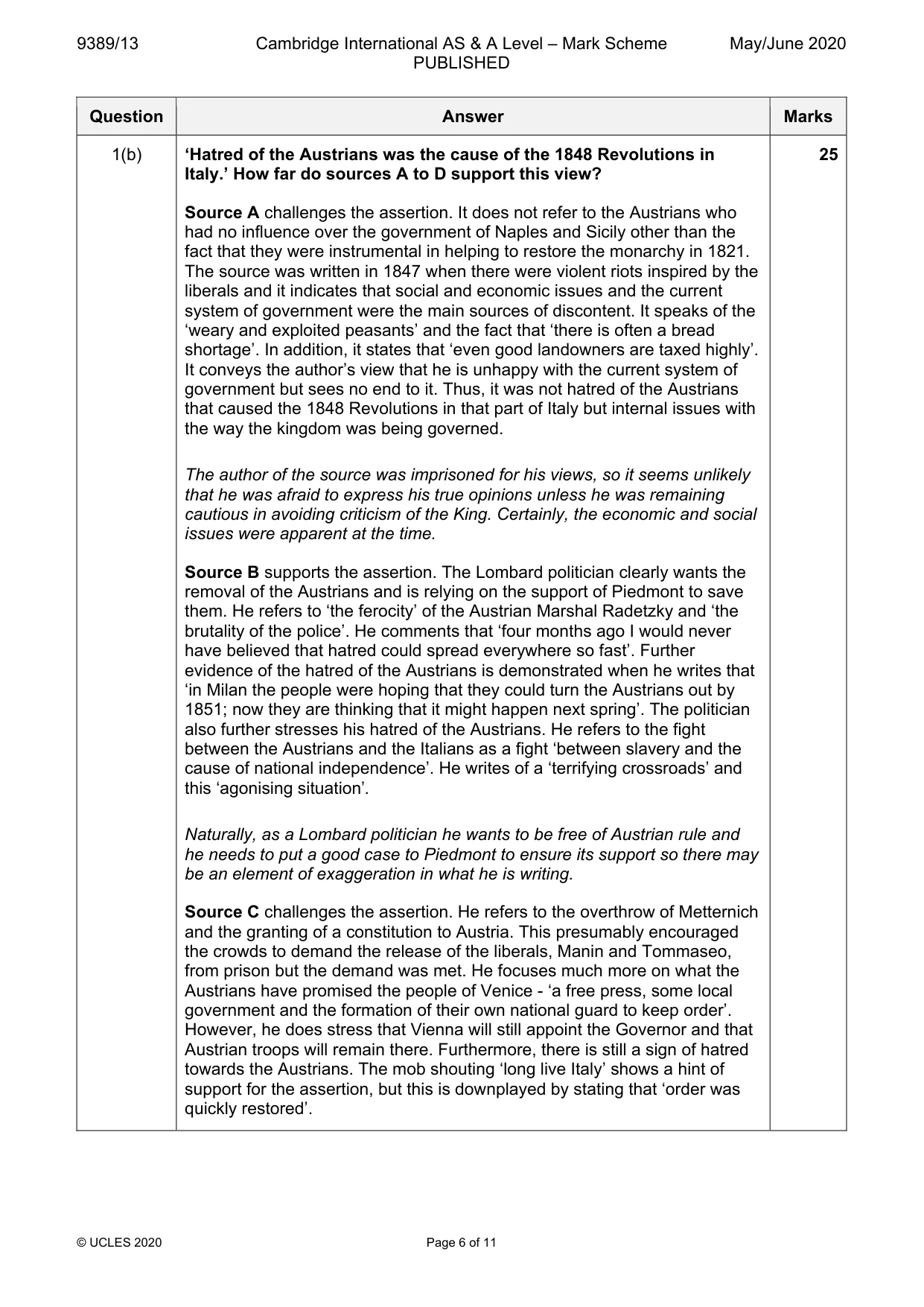 Mark scheme, page 6 of 11