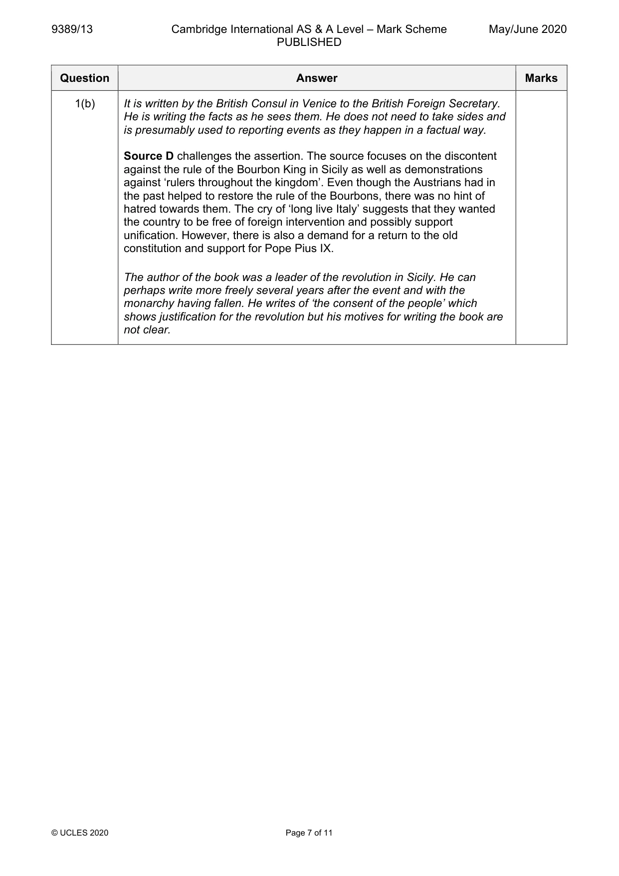 Mark scheme, page 7 of 11