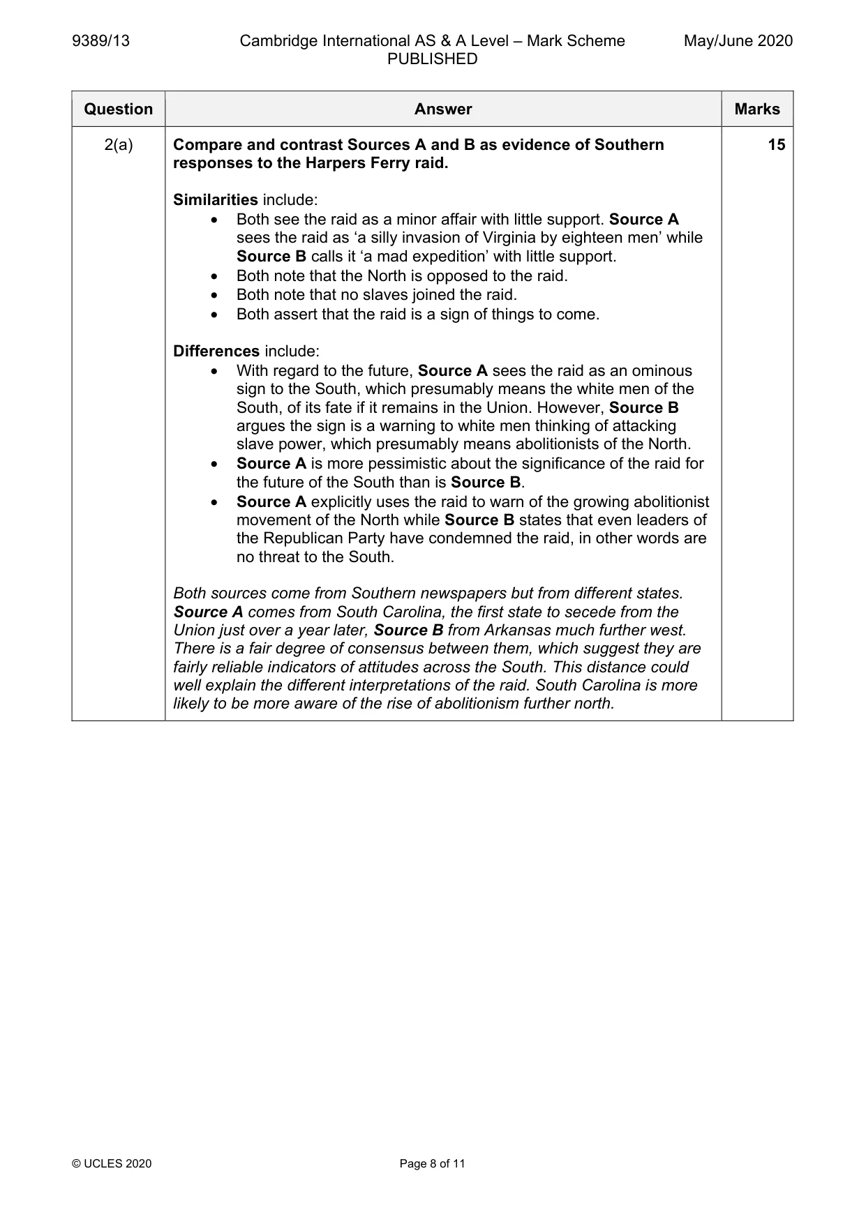 Mark scheme, page 8 of 11