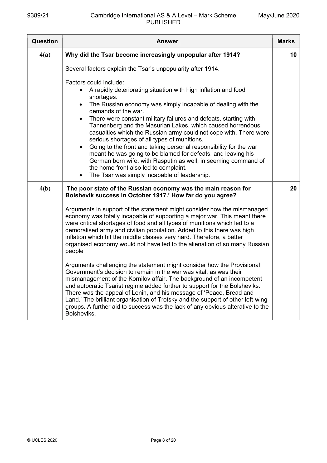 Mark scheme, page 8 of 20