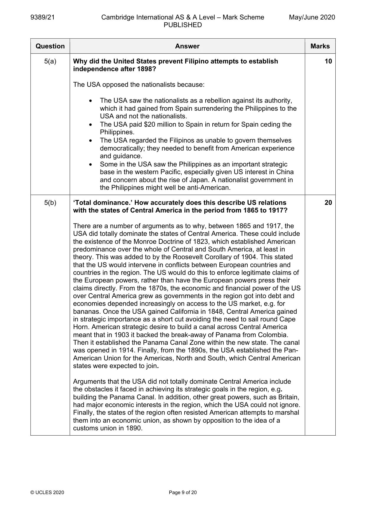 Mark scheme, page 9 of 20