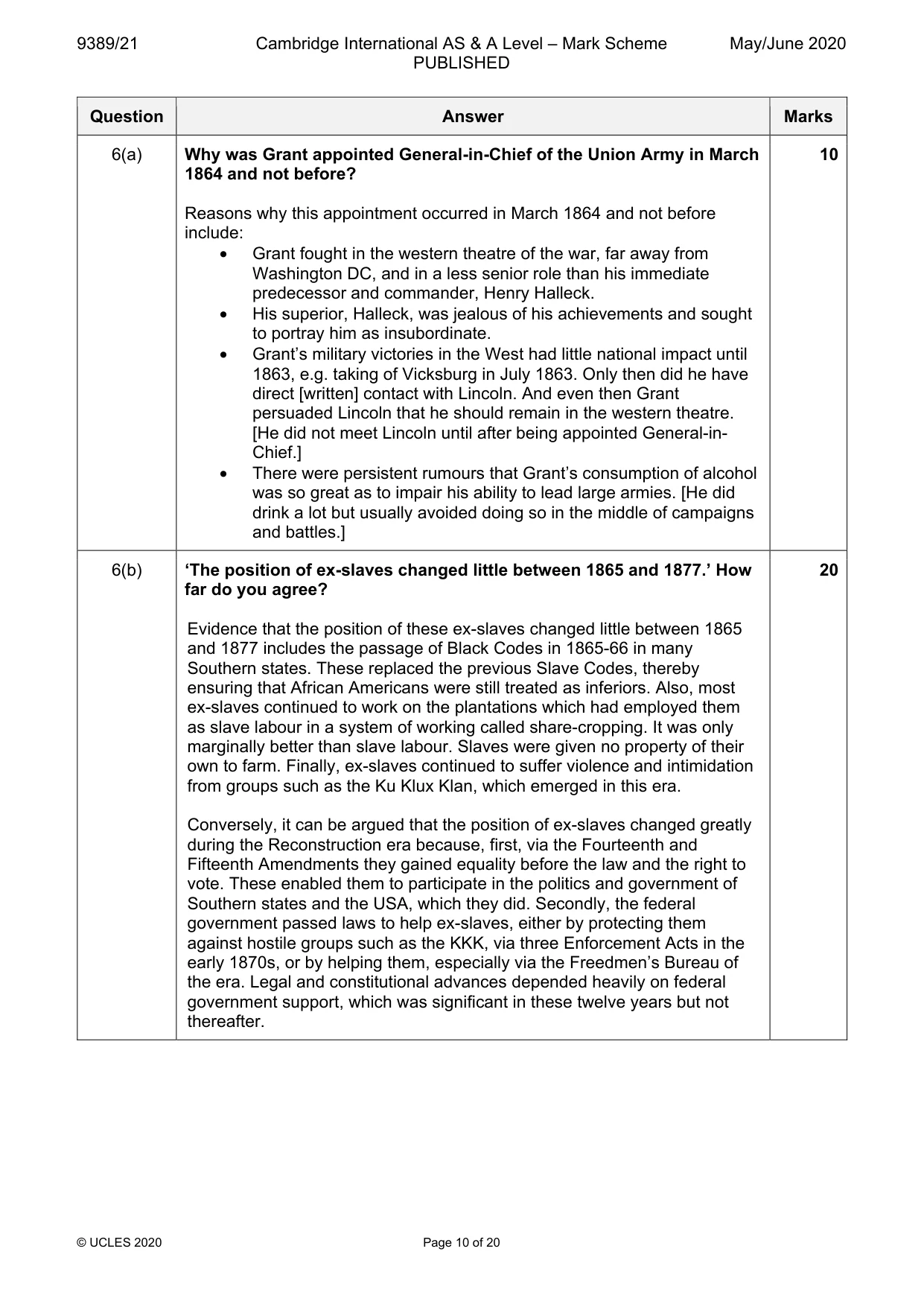 Mark scheme, page 10 of 20