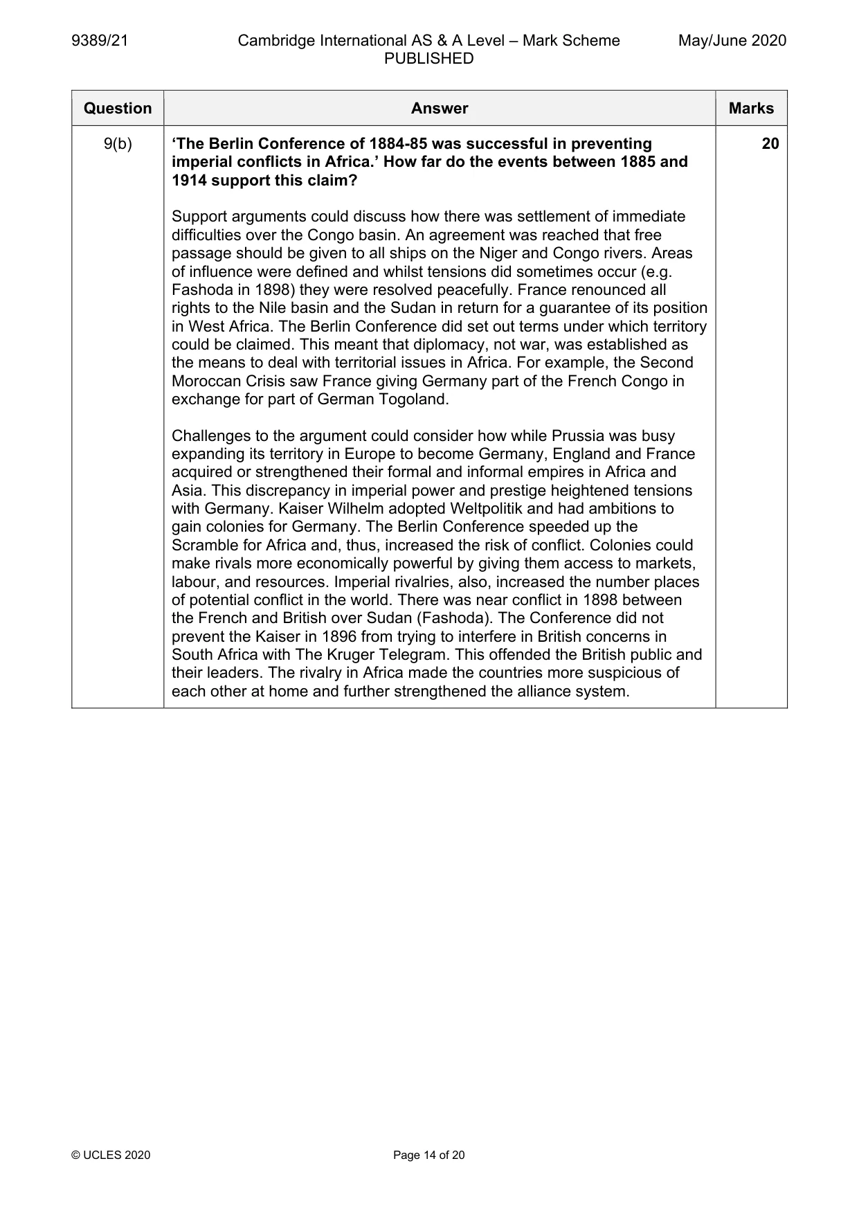 Mark scheme, page 14 of 20