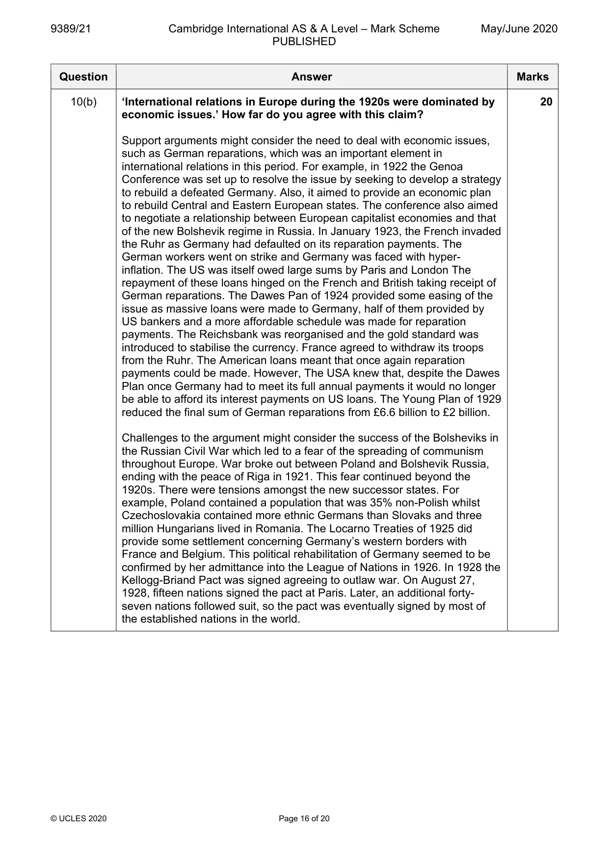 Mark scheme, page 16 of 20