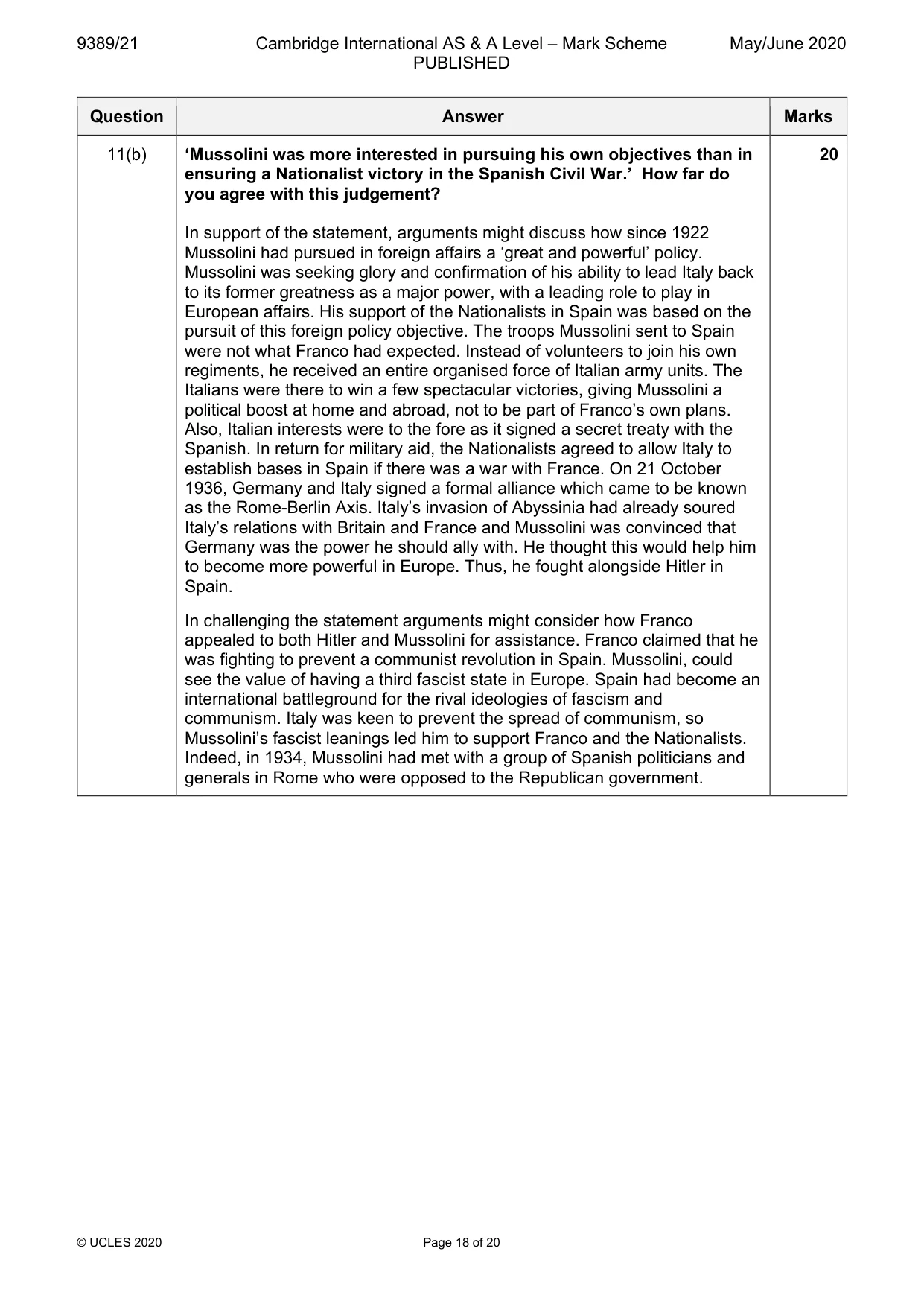 Mark scheme, page 18 of 20
