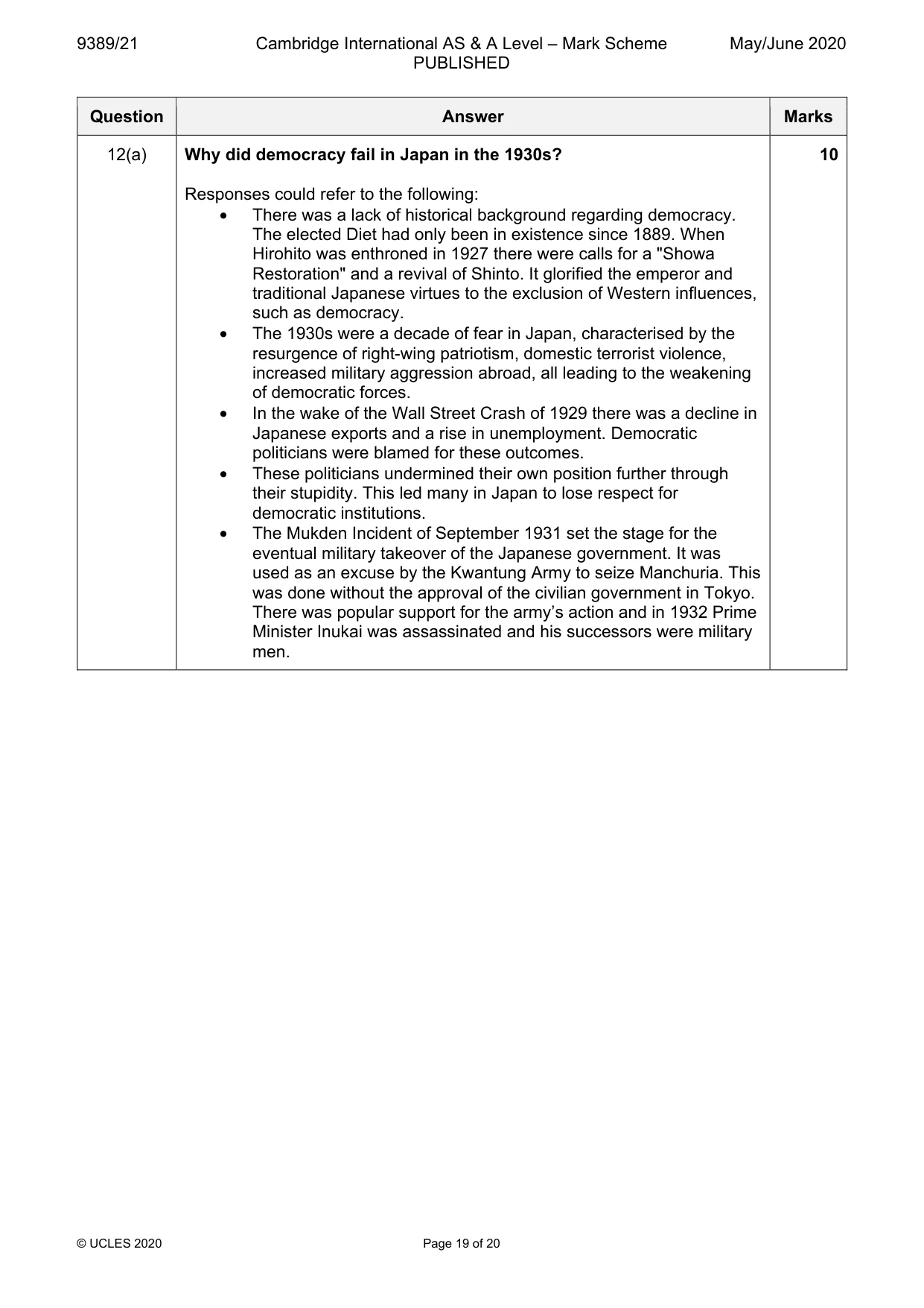Mark scheme, page 19 of 20
