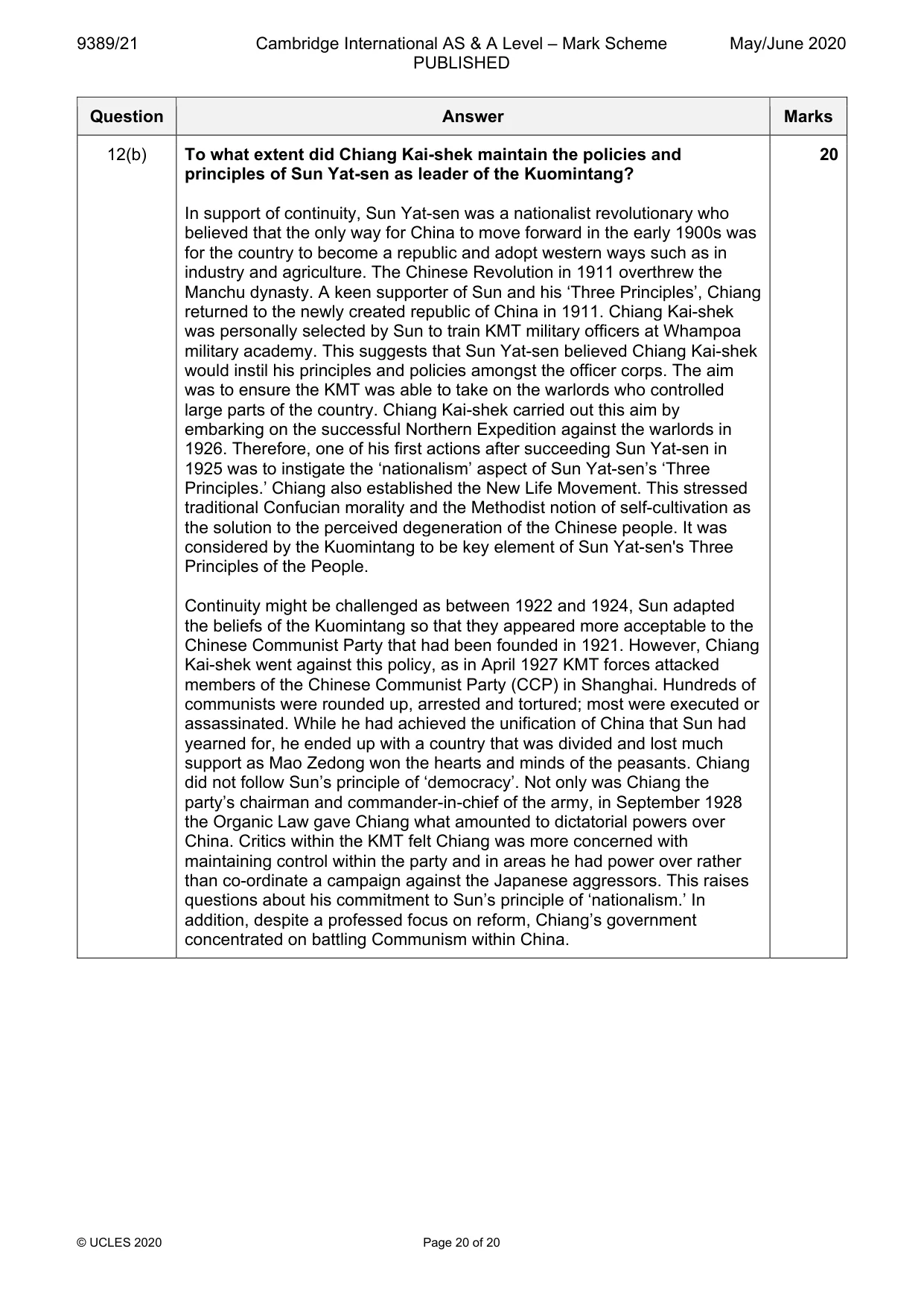 Mark scheme, page 20 of 20