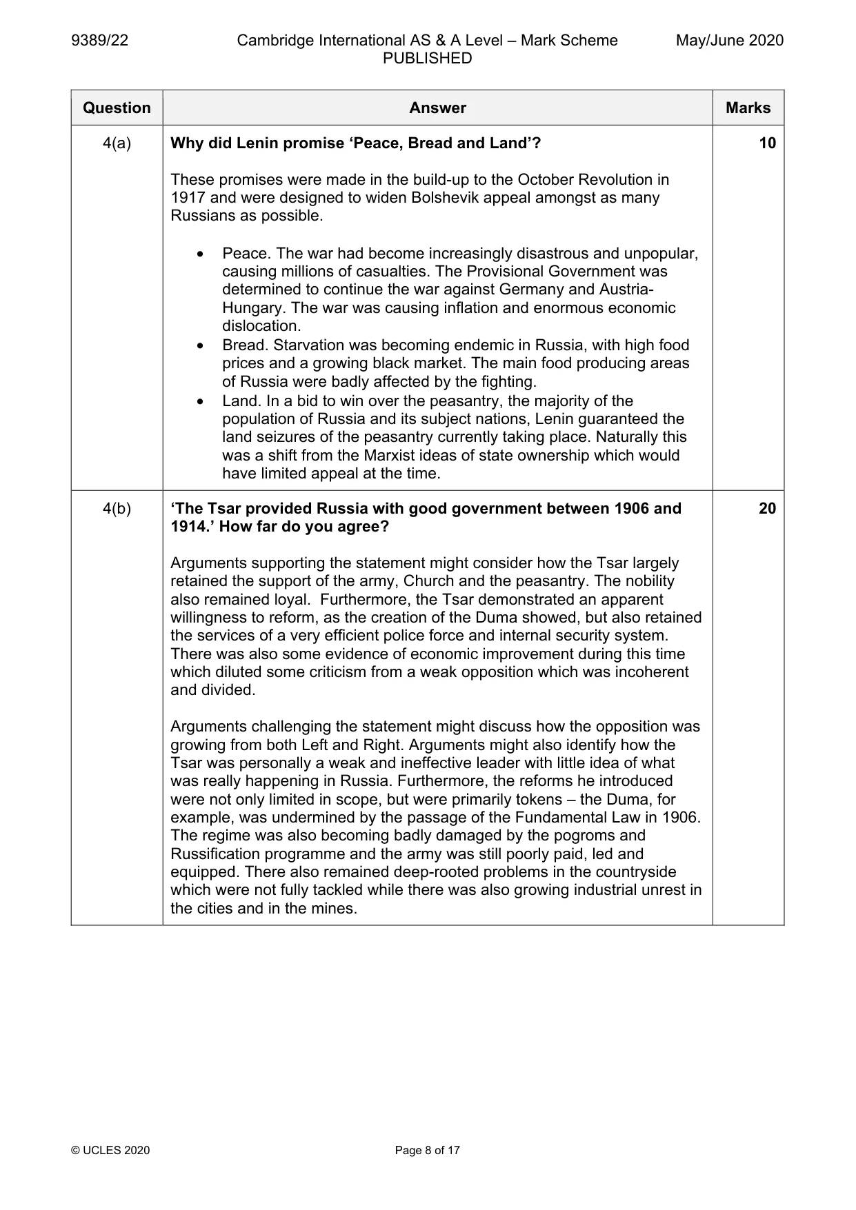 Mark scheme, page 8 of 17