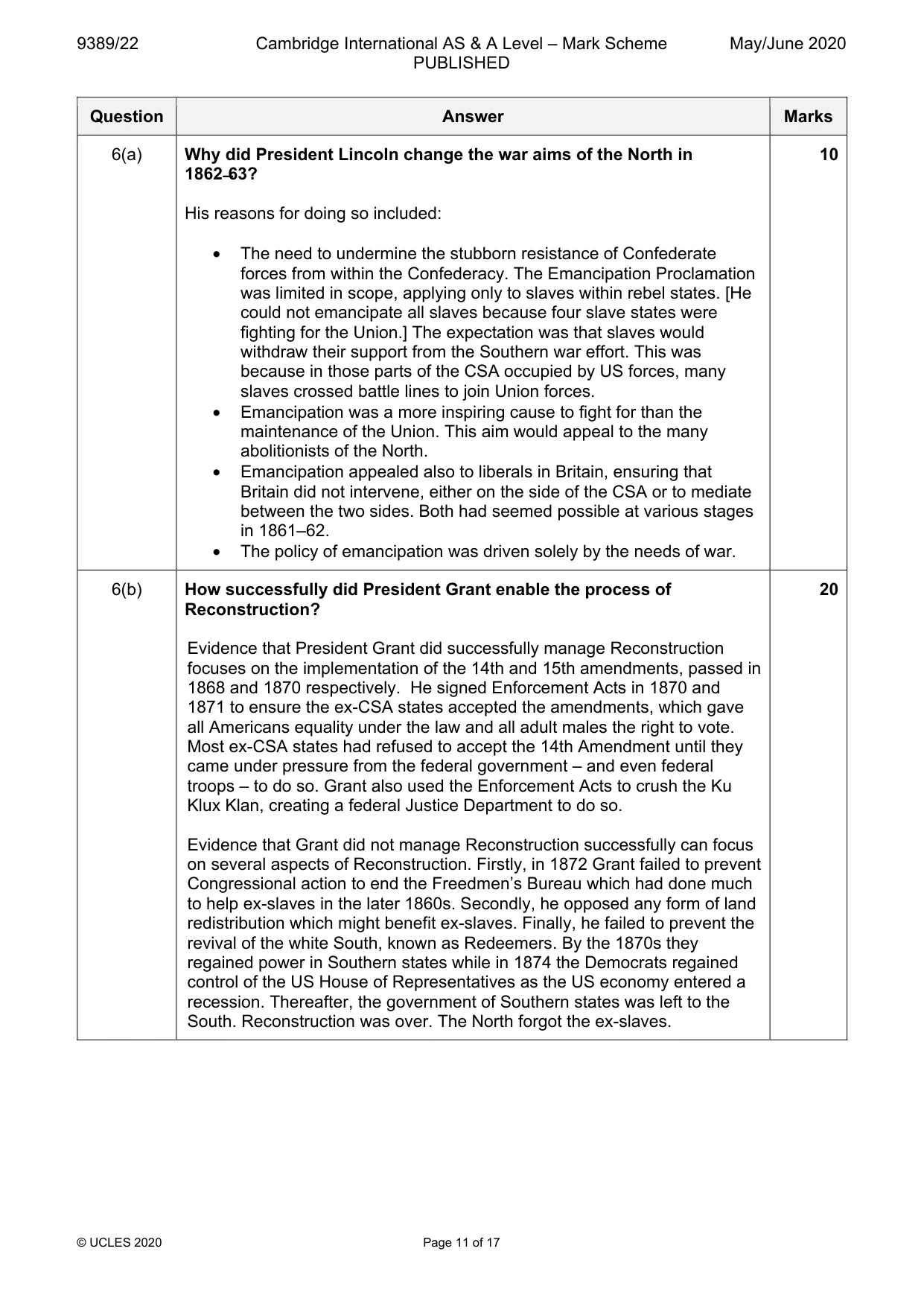 Mark scheme, page 11 of 17