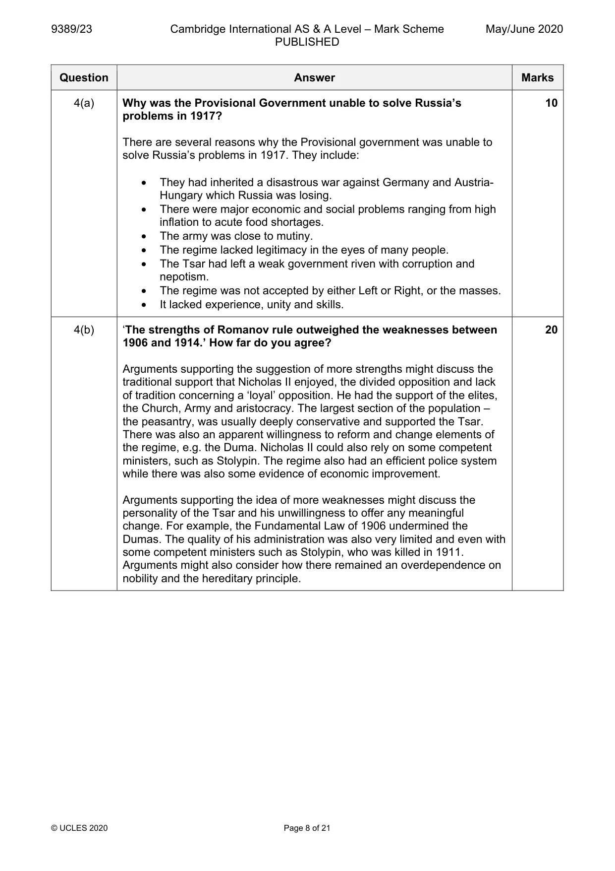 Mark scheme, page 8 of 21