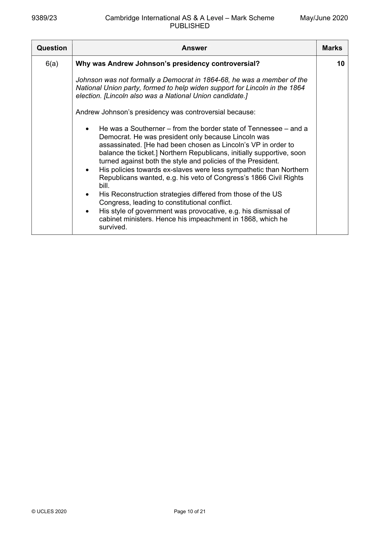 Mark scheme, page 10 of 21