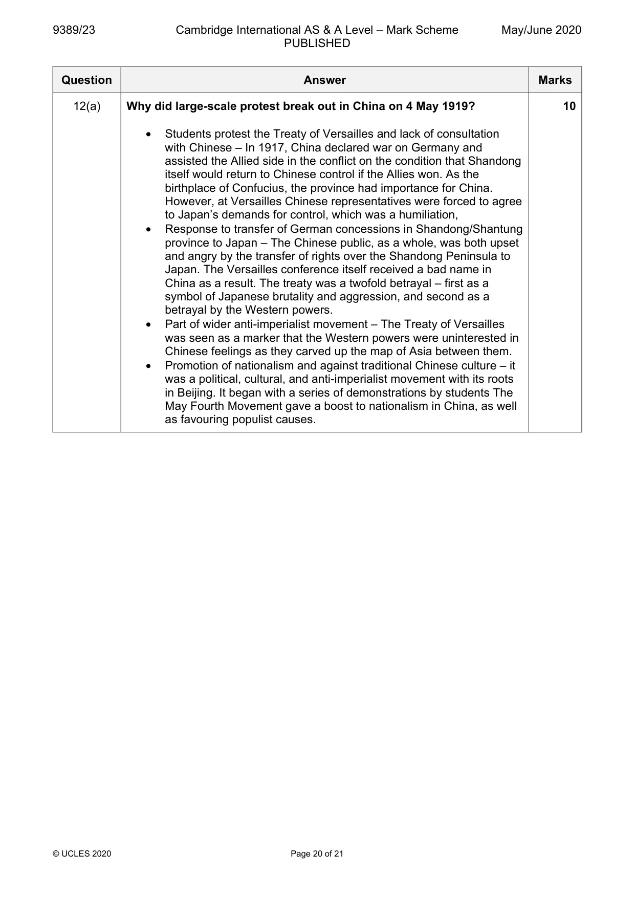 Mark scheme, page 20 of 21