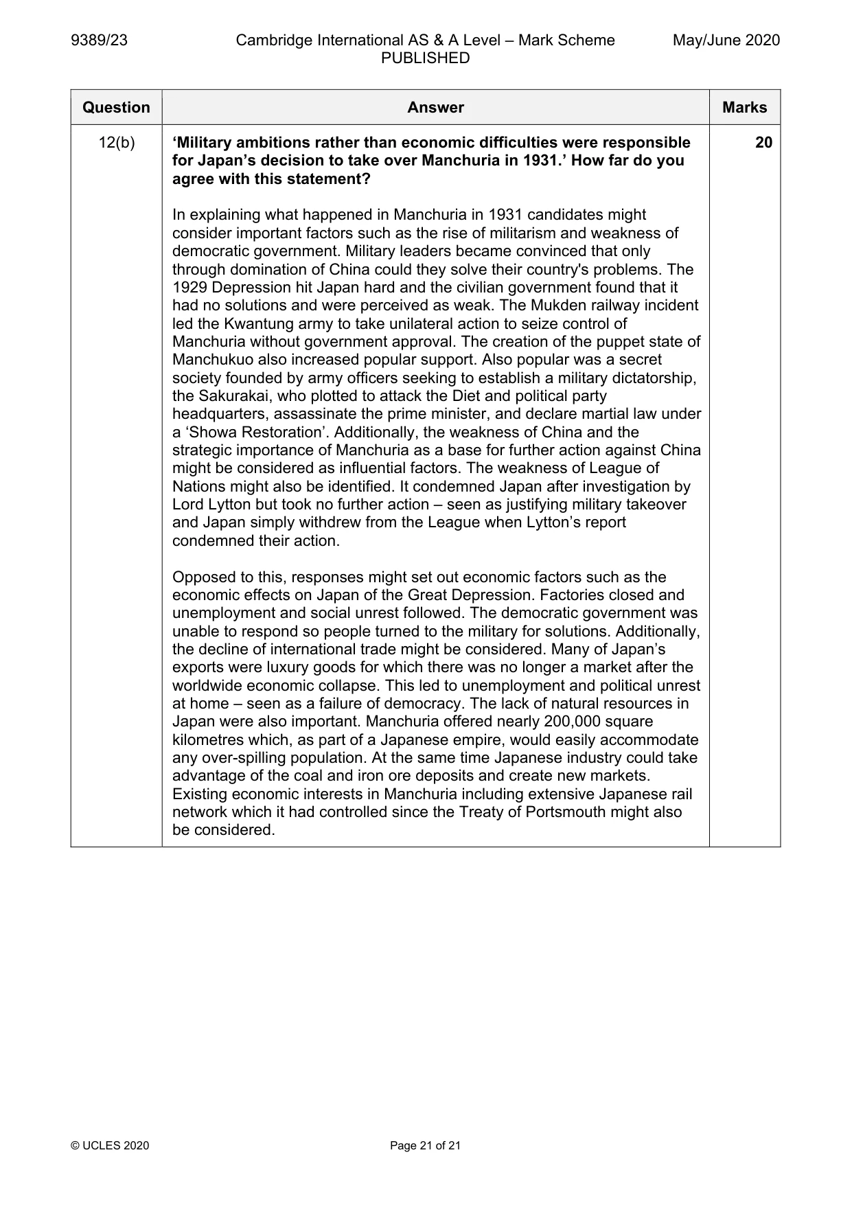 Mark scheme, page 21 of 21