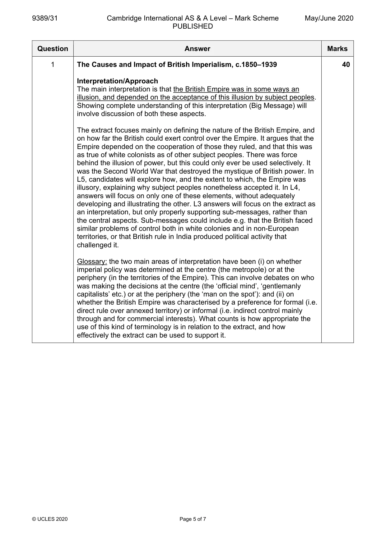Mark scheme, page 5 of 7