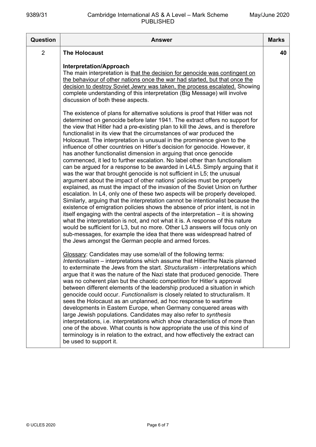 Mark scheme, page 6 of 7