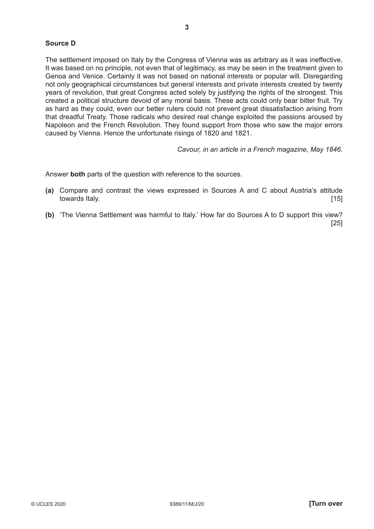 Cambridge A Level History 9389 2020 May/June Paper 1 · Variant 1 question paper, page 3 of 8