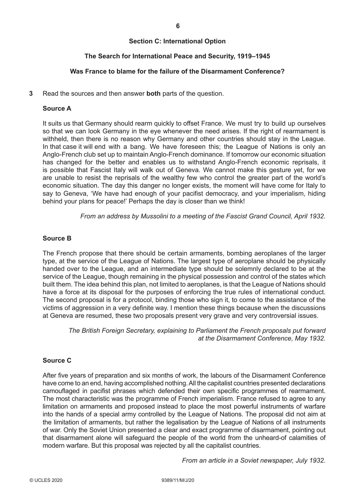 Cambridge A Level History 9389 2020 May/June Paper 1 · Variant 1 question paper, page 6 of 8