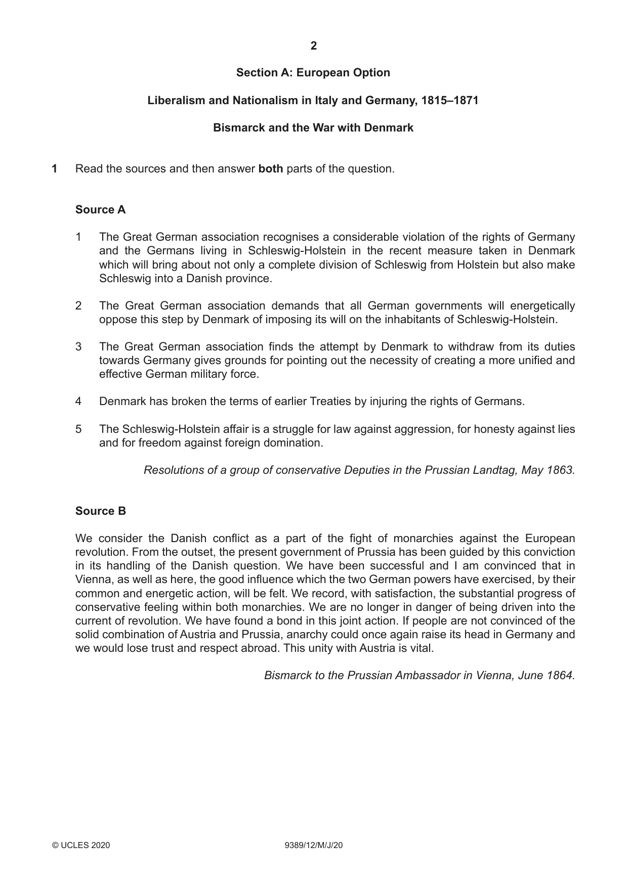 Cambridge A Level History 9389 2020 May/June Paper 1 · Variant 2 question paper, page 2 of 8