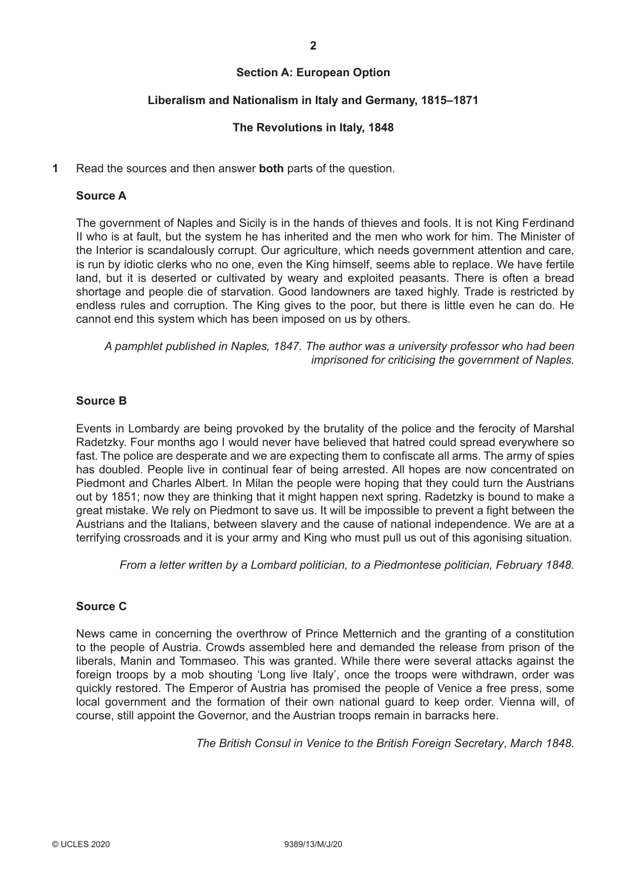 Cambridge A Level History 9389 2020 May/June Paper 1 · Variant 3 question paper, page 2 of 8