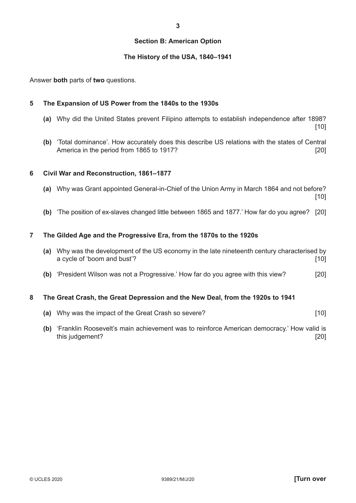 Cambridge A Level History 9389 2020 May/June Paper 2 · Variant 1 question paper, page 3 of 4