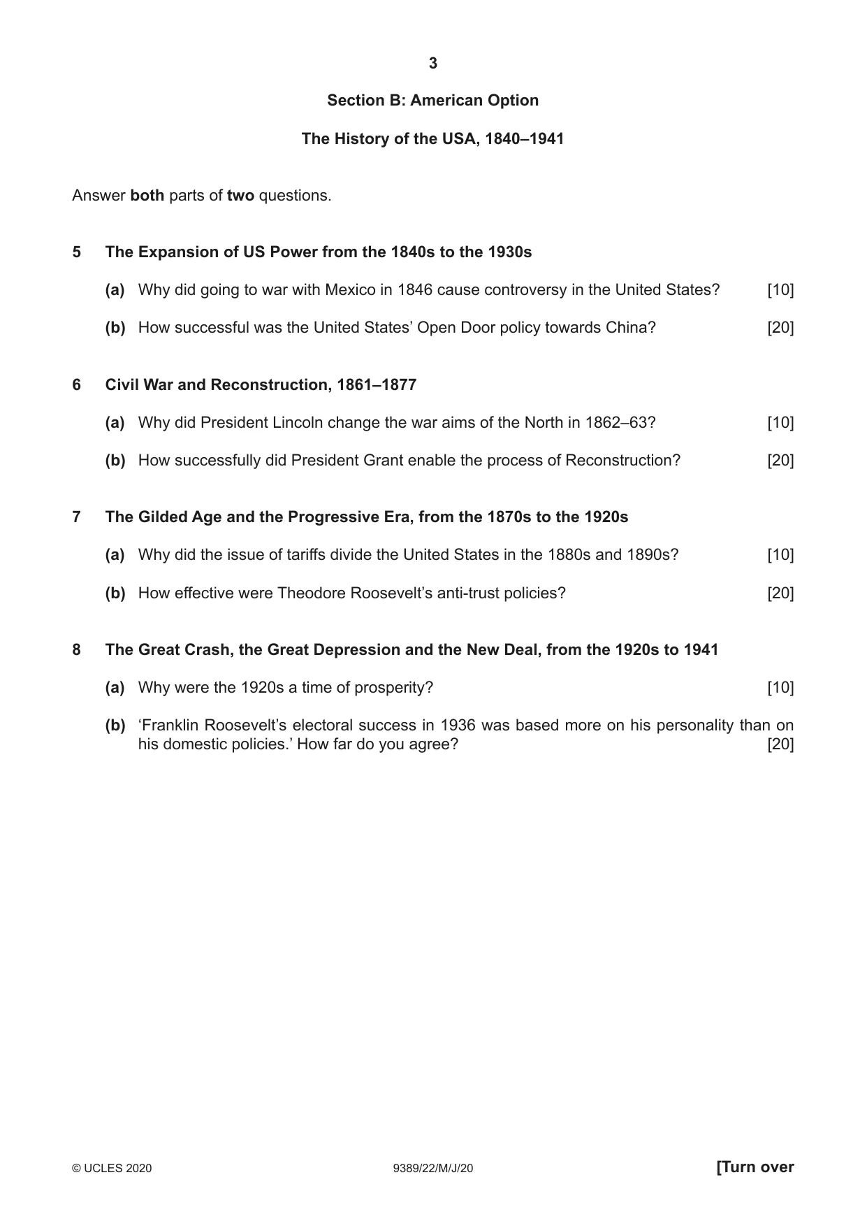 Cambridge A Level History 9389 2020 May/June Paper 2 · Variant 2 question paper, page 3 of 4