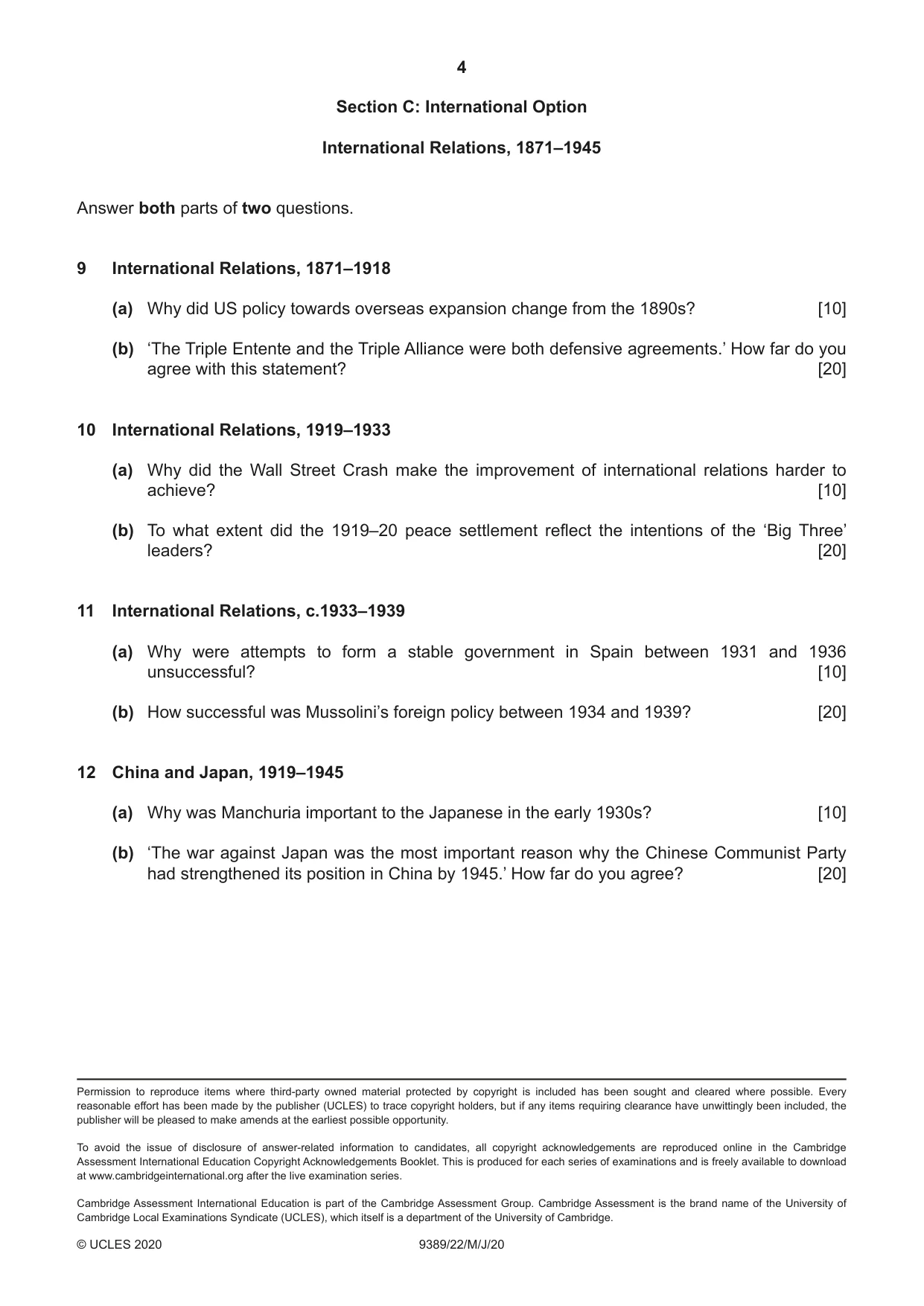 Cambridge A Level History 9389 2020 May/June Paper 2 · Variant 2 question paper, page 4 of 4