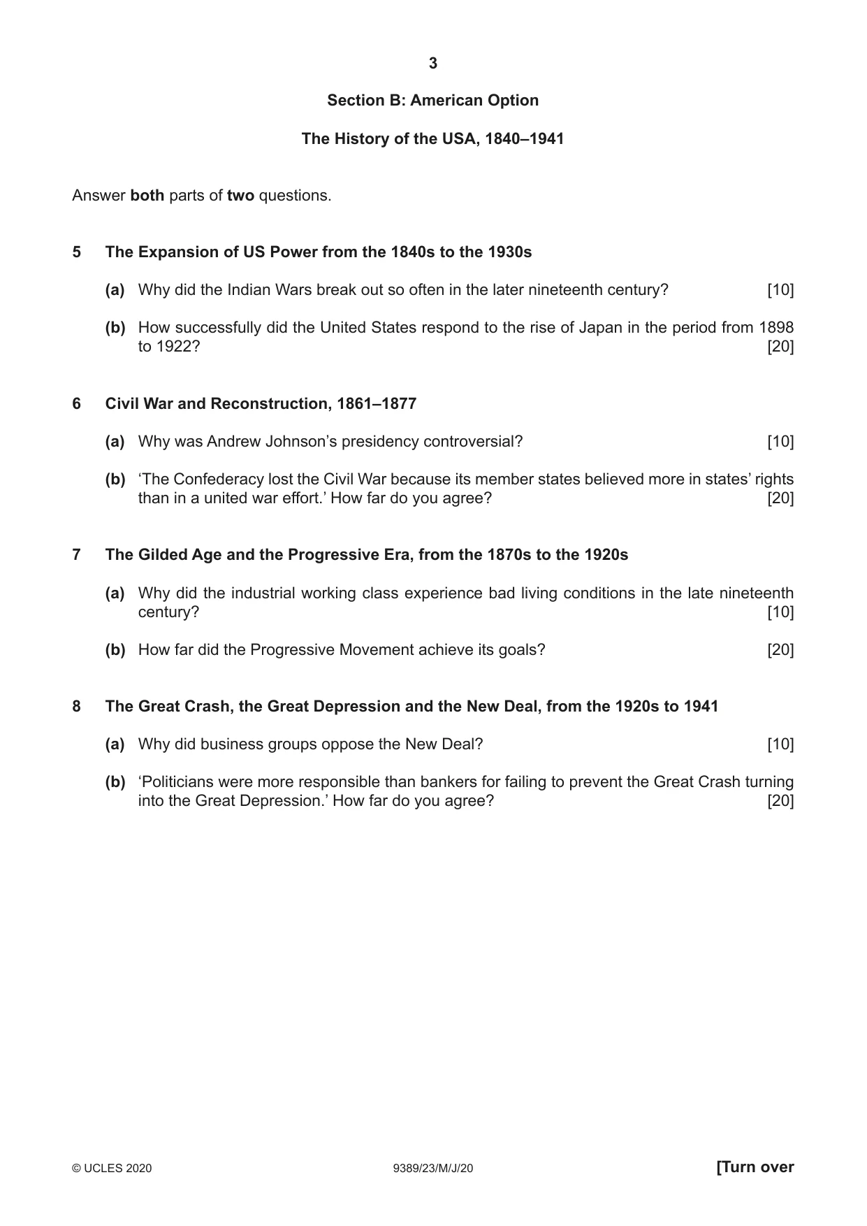 Cambridge A Level History 9389 2020 May/June Paper 2 · Variant 3 question paper, page 3 of 4