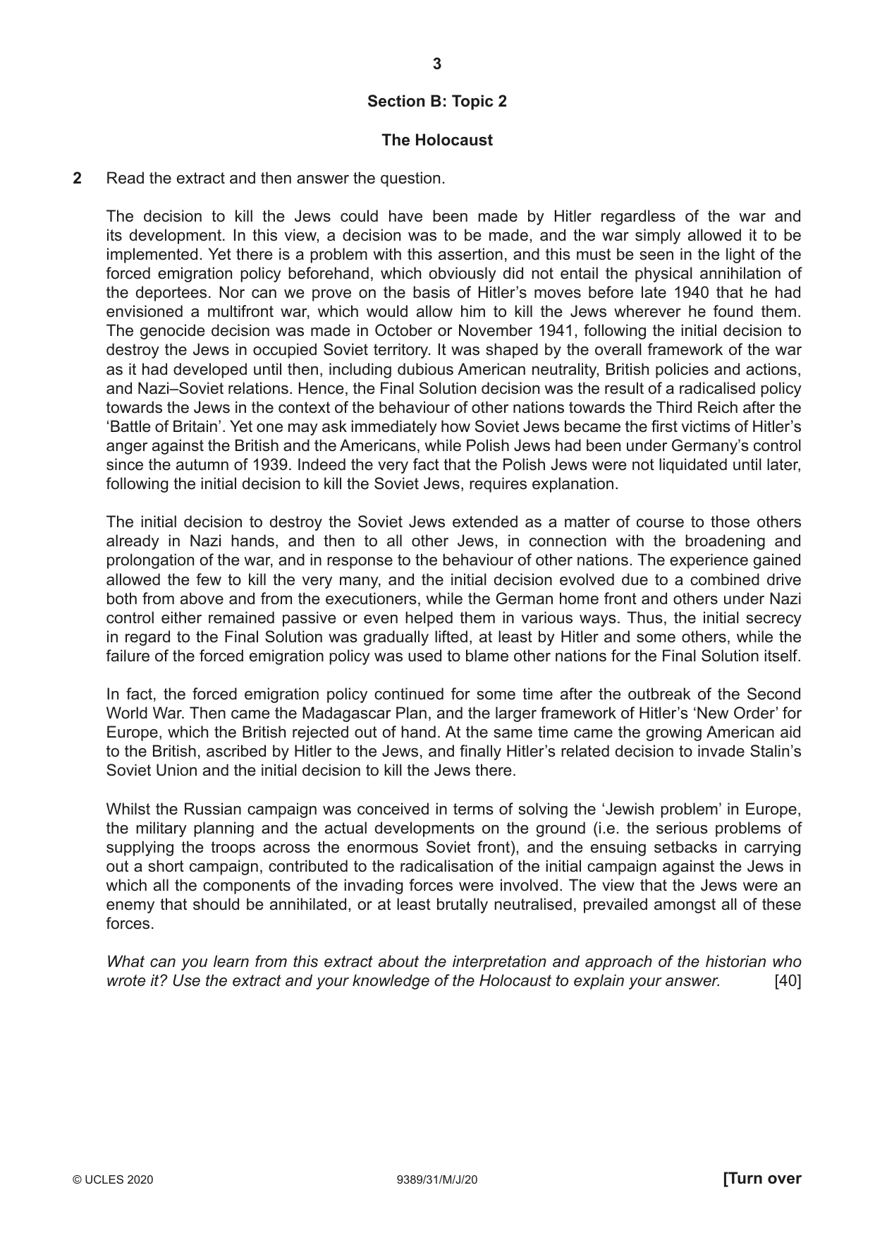 Cambridge A Level History 9389 2020 May/June Paper 3 · Variant 1 question paper, page 3 of 4