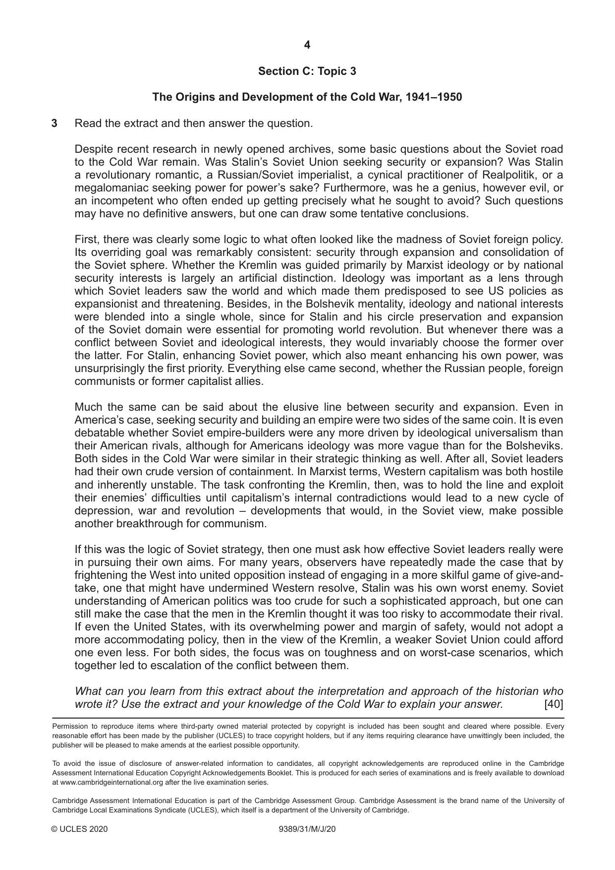 Cambridge A Level History 9389 2020 May/June Paper 3 · Variant 1 question paper, page 4 of 4