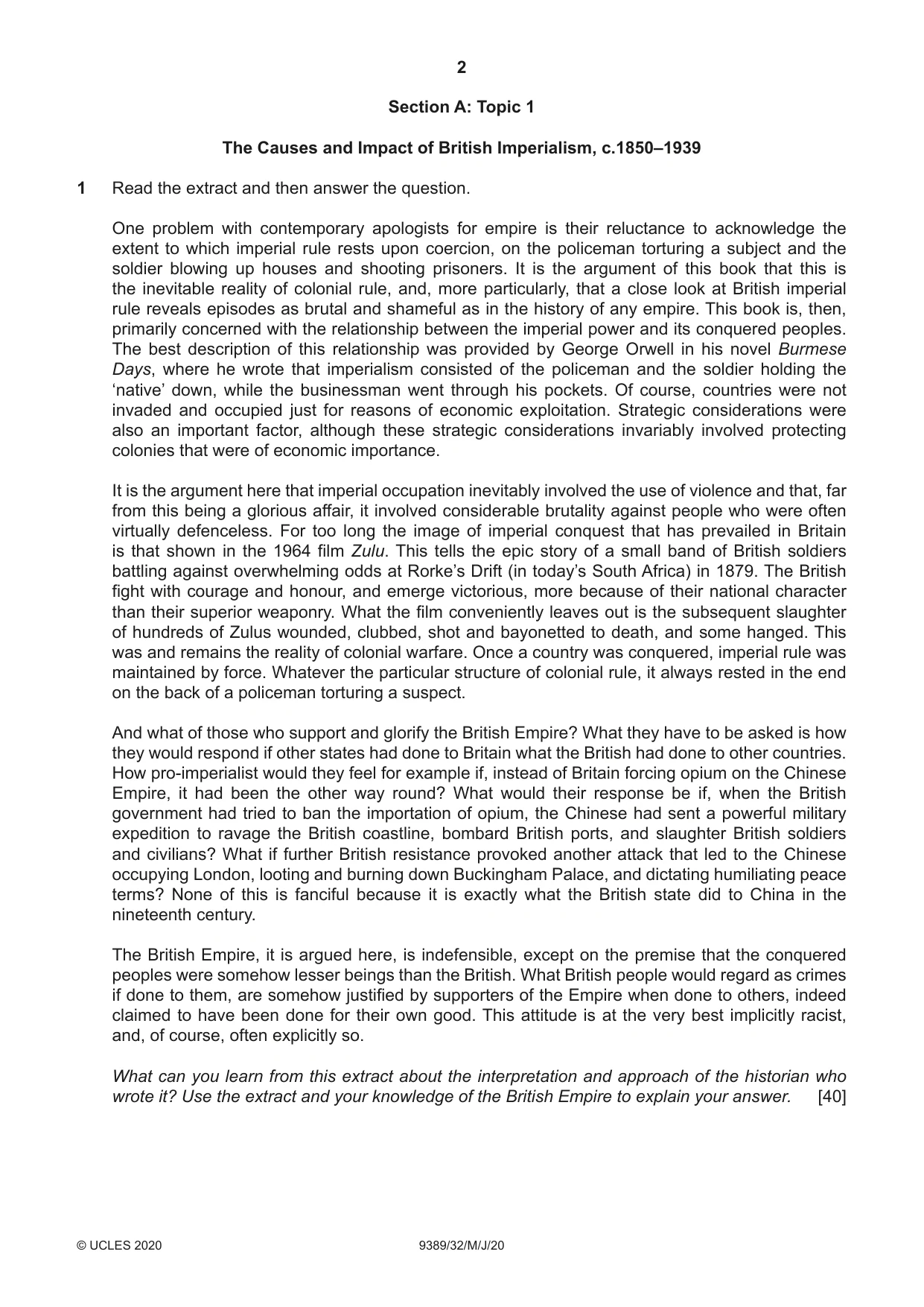 Cambridge A Level History 9389 2020 May/June Paper 3 · Variant 2 question paper, page 2 of 4