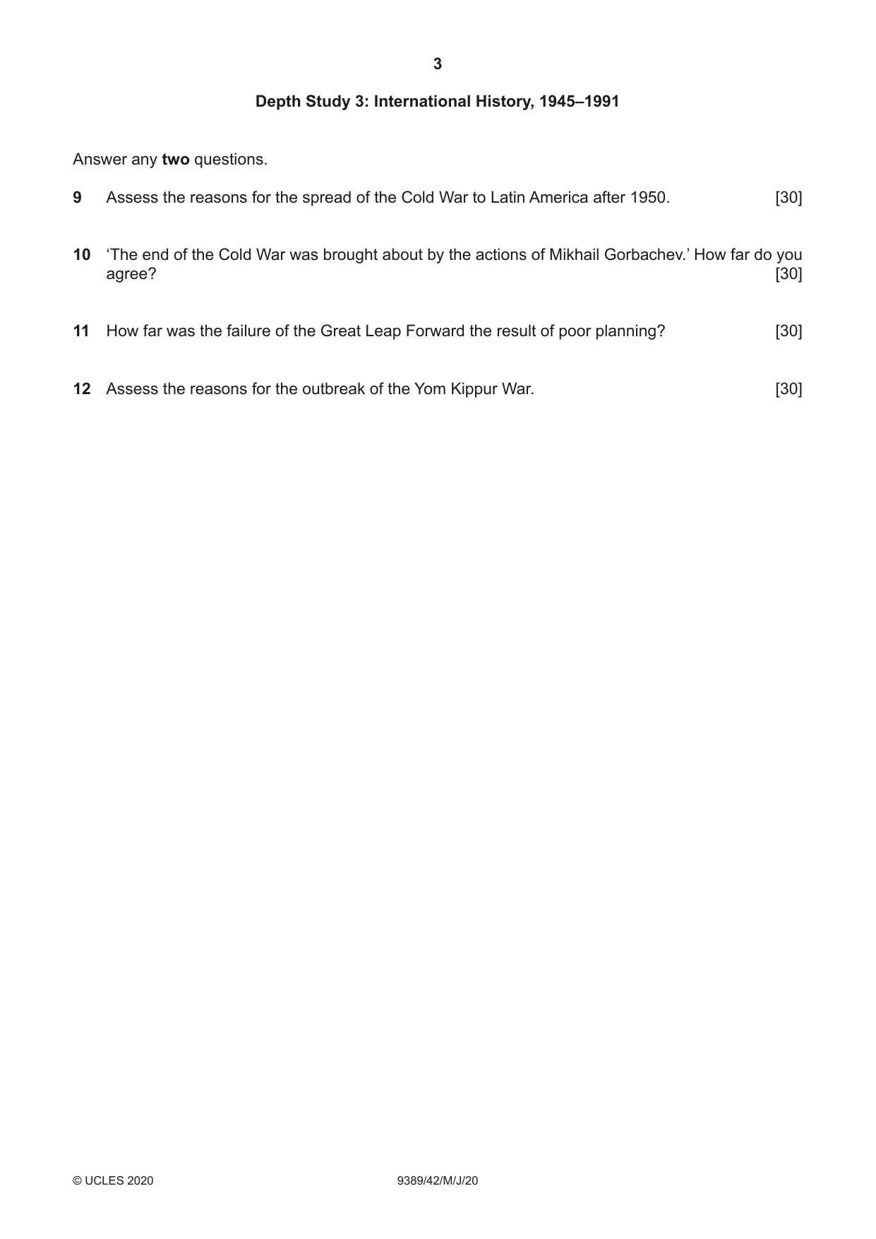 Cambridge A Level History 9389 2020 May/June Paper 4 · Variant 2 question paper, page 3 of 4