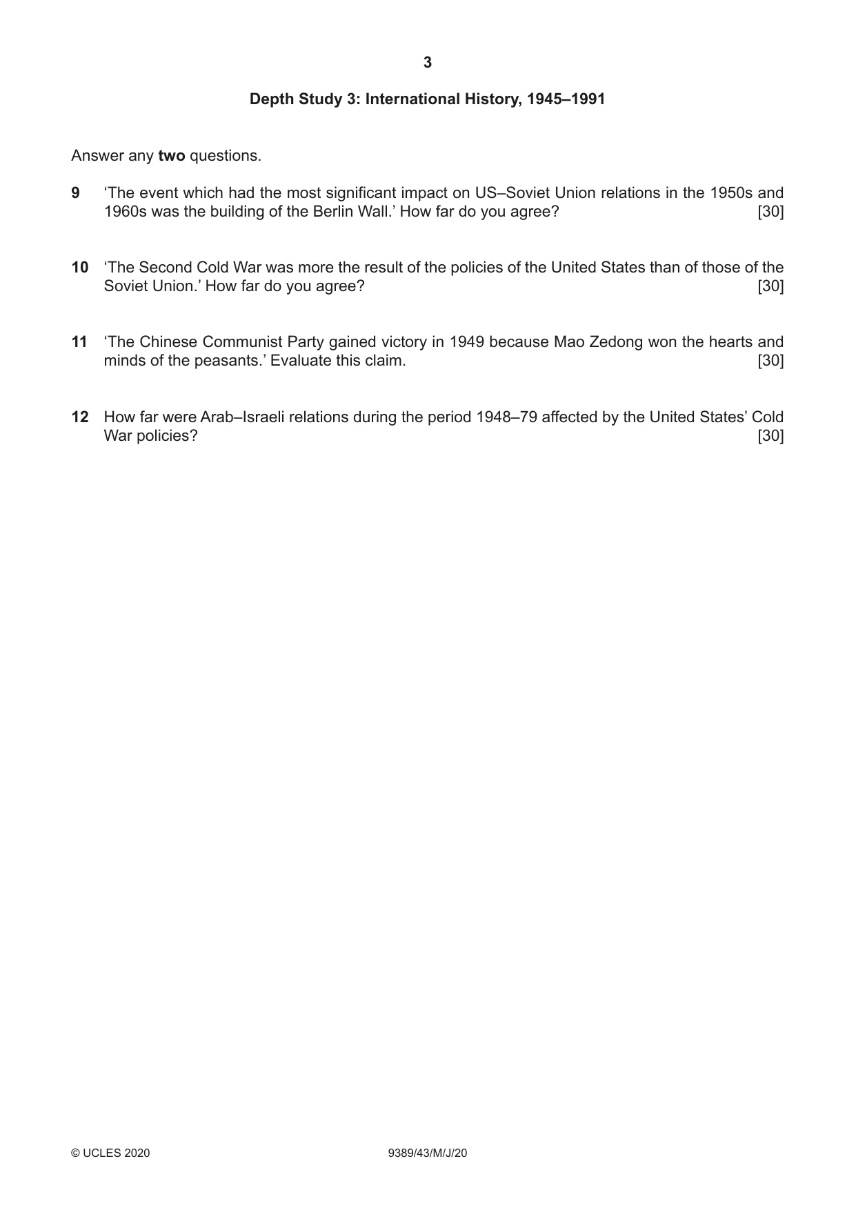 Cambridge A Level History 9389 2020 May/June Paper 4 · Variant 3 question paper, page 3 of 4